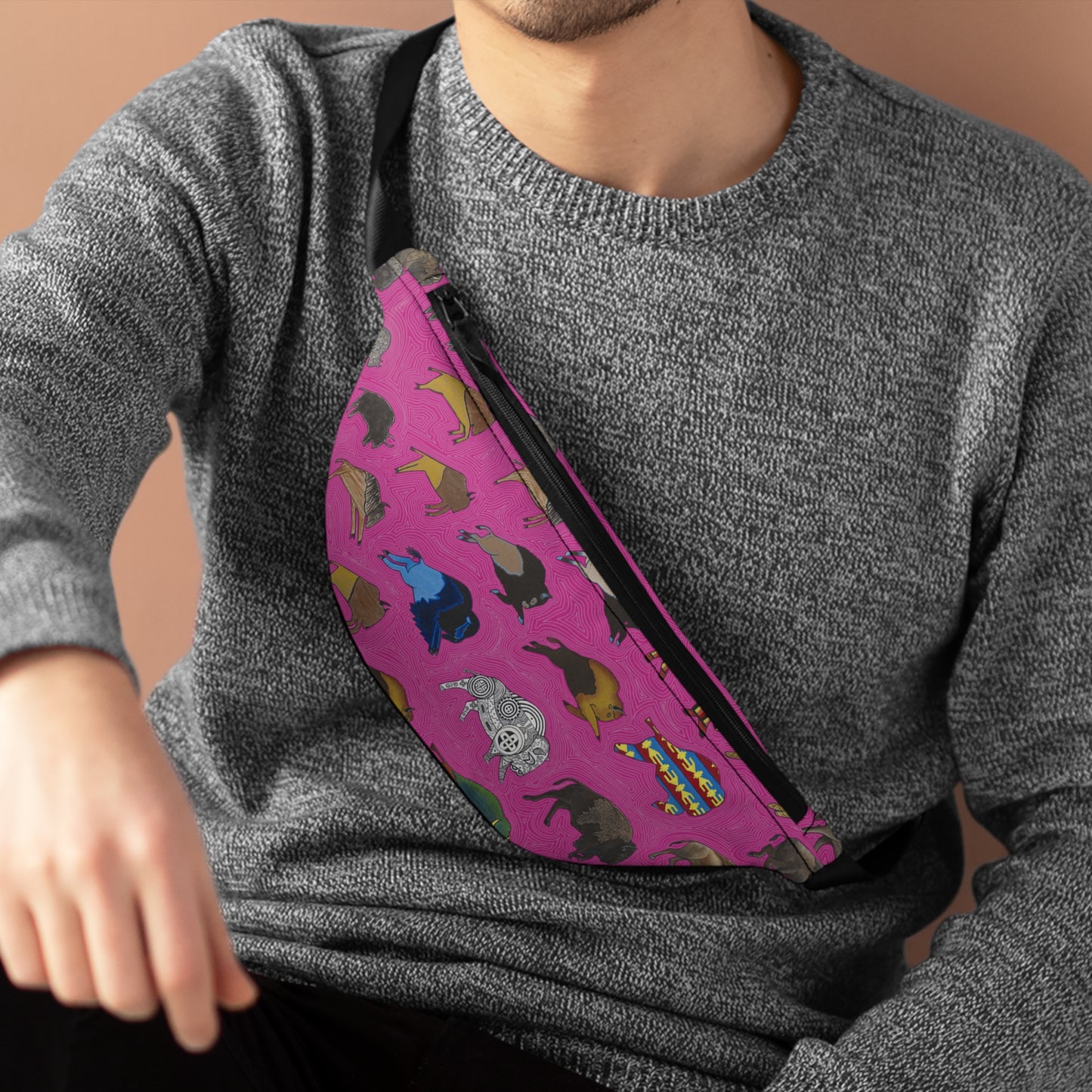 Fanny Pack, Hot Pink, Bison Transition, Buffalo, Native American, Indigenous Design