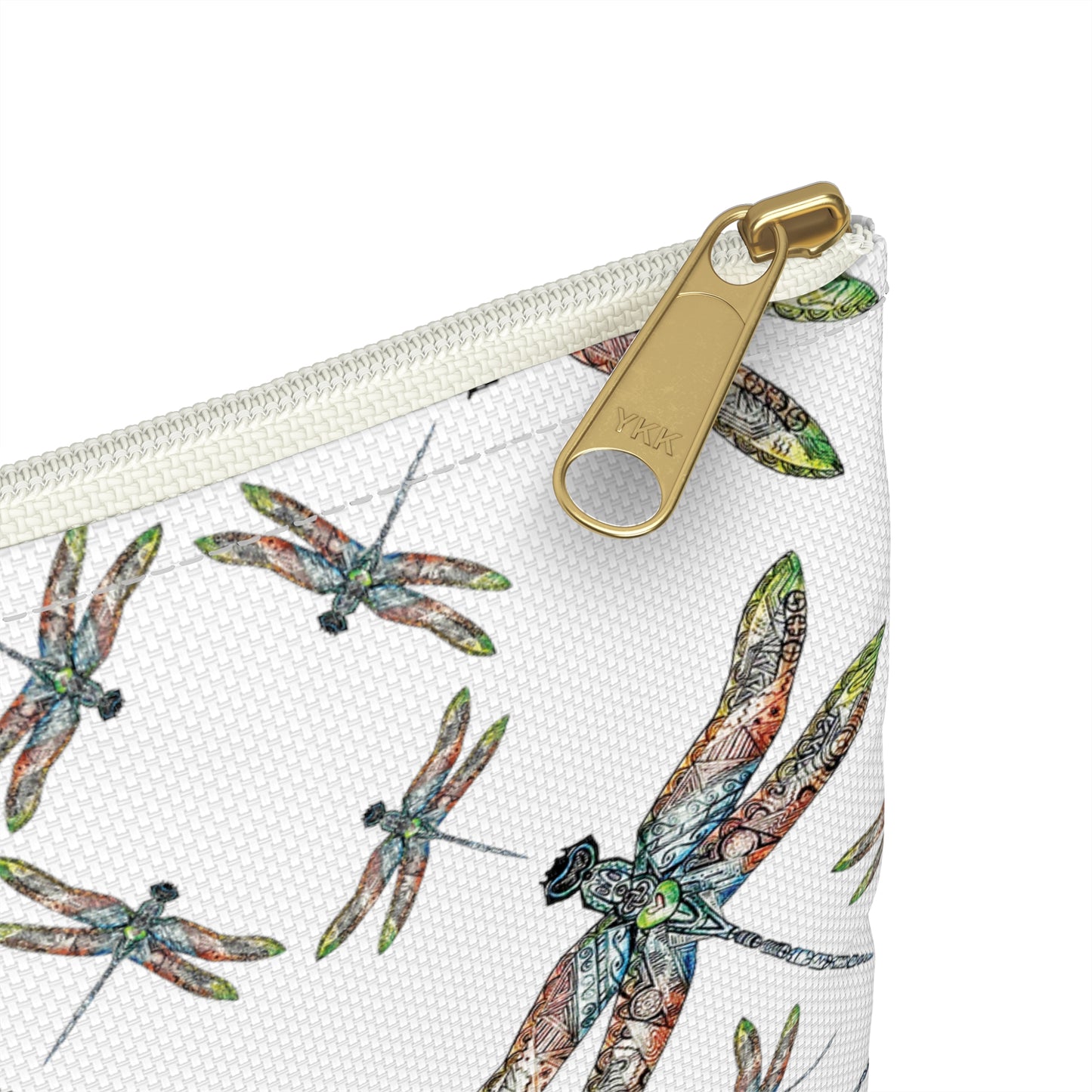 Accessory Pouch, Dragonfly, White, Native American design, Makeup bag, Pencil case, Travel cosmetic pouch