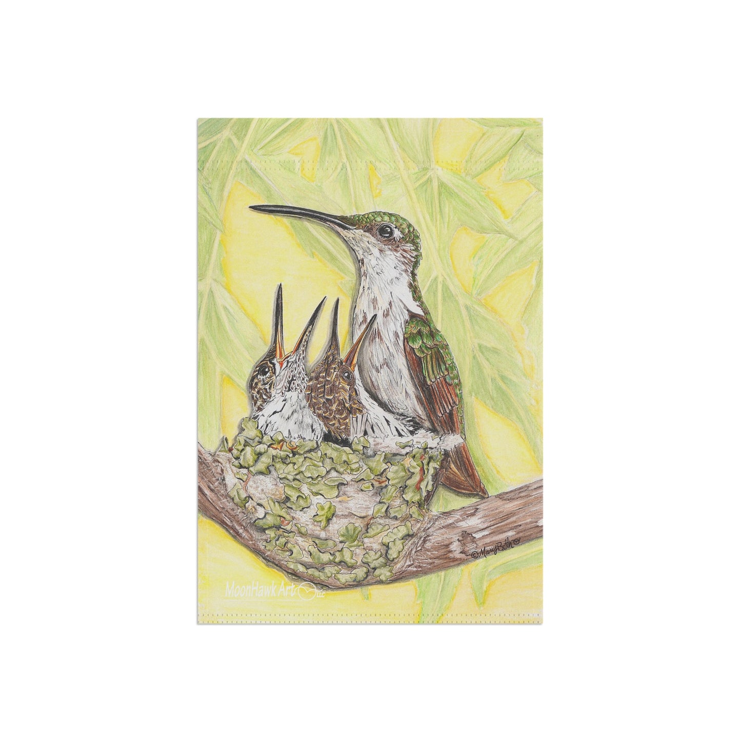 Garden & House Banner, Hummingbird Mother and Babies