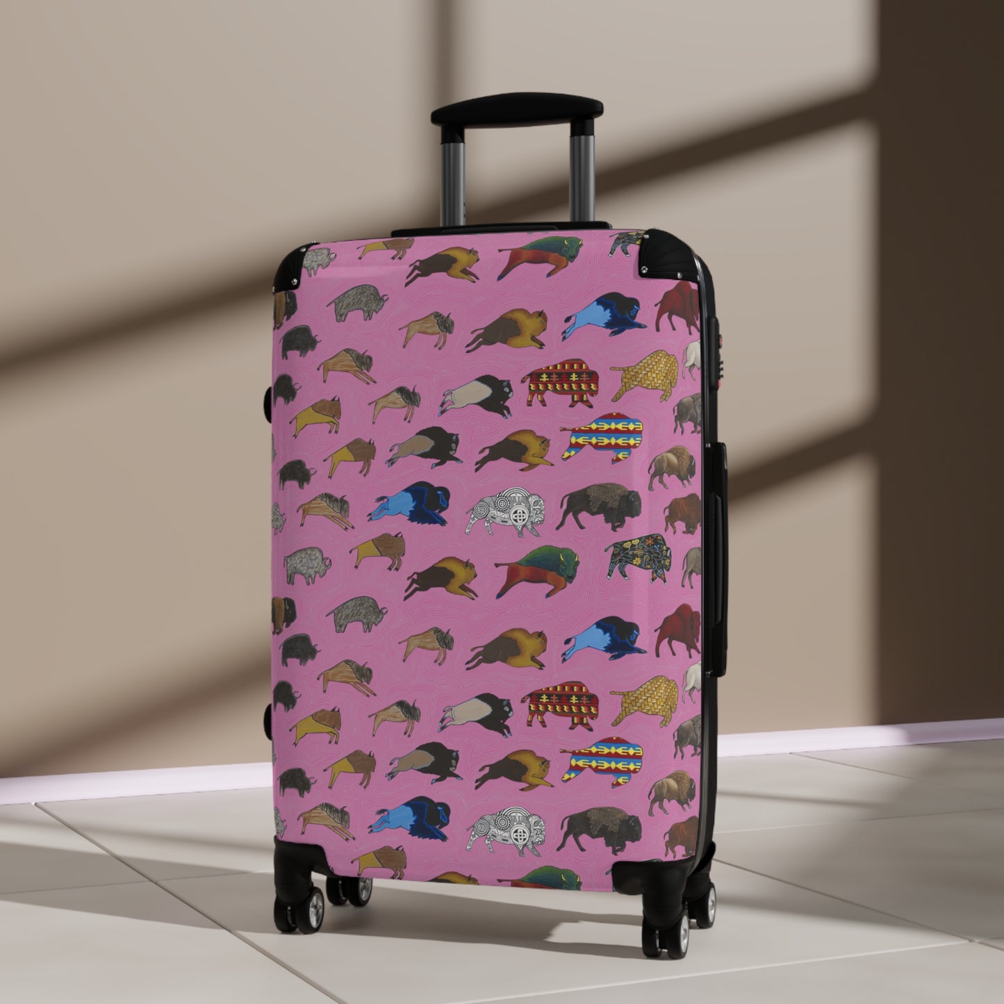 Suitcase, Pink, Bison Transition, Buffalo, Native American, Luggage, Carry On