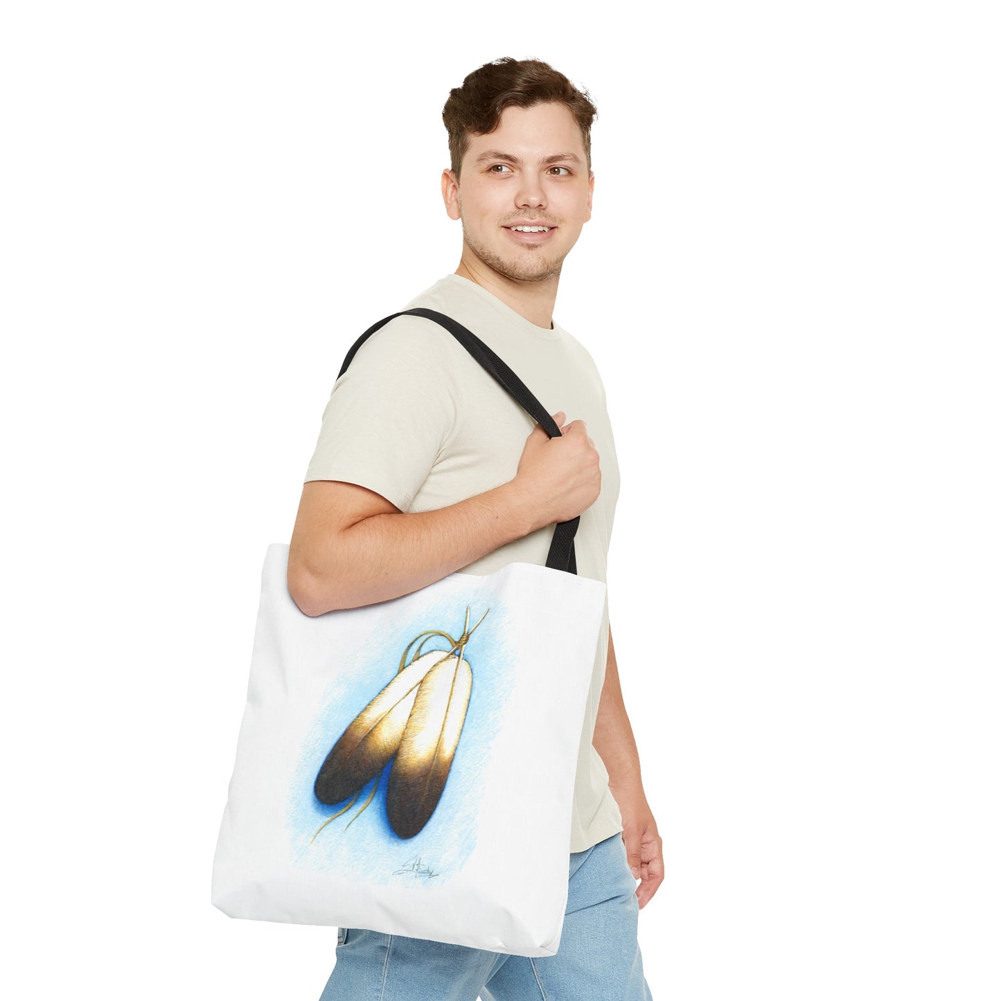 Double Feather Tote Bag, Native American design, book bag, powwow tote bag