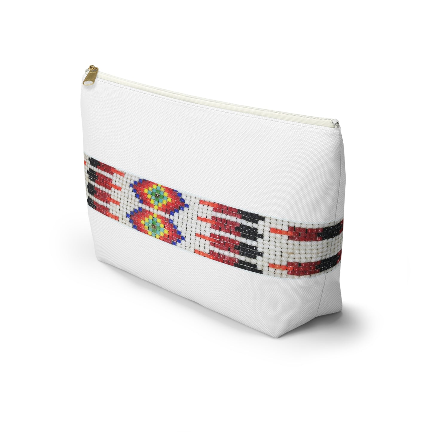 Accessory Pouch w T-bottom, PRINTED Native American bead design, cosmetic bag, pencil pouch, make-up zipper bag