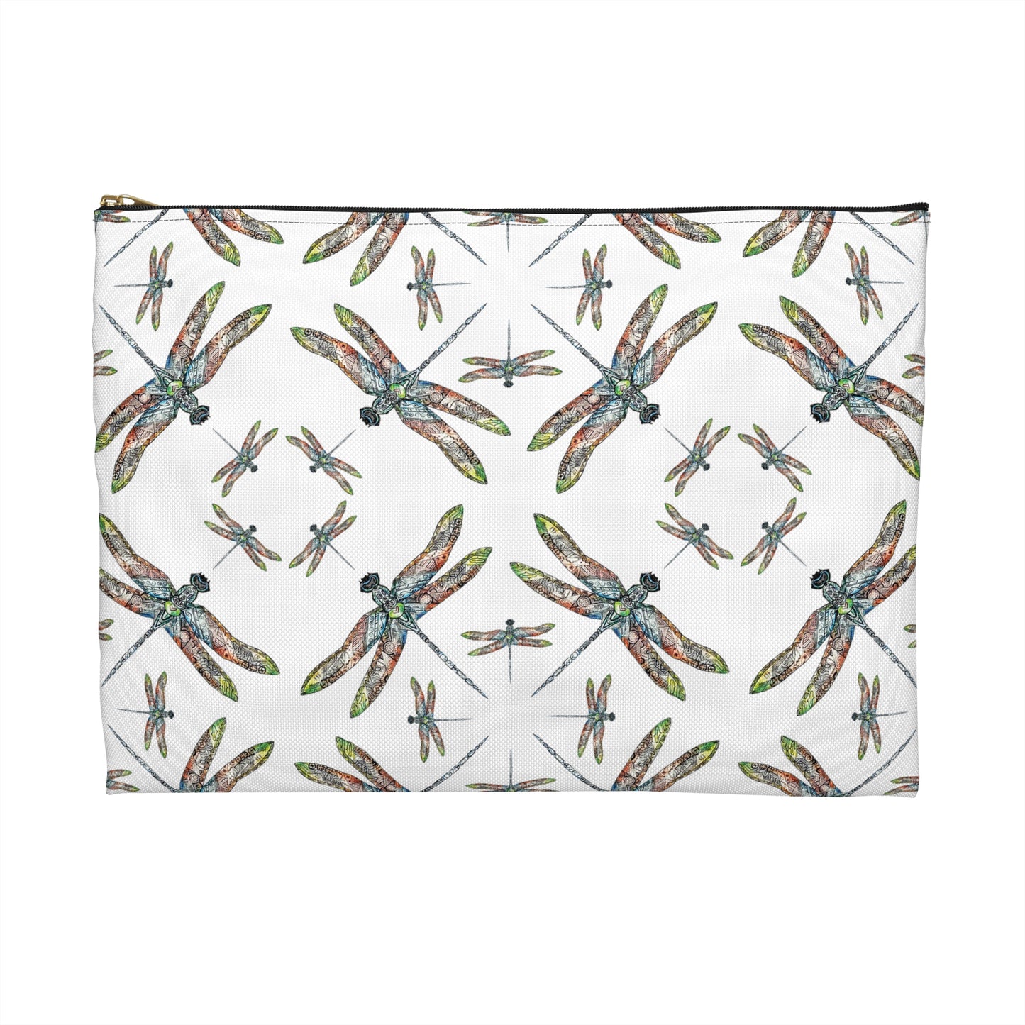 Accessory Pouch, Dragonfly, White, Native American design, Makeup bag, Pencil case, Travel cosmetic pouch