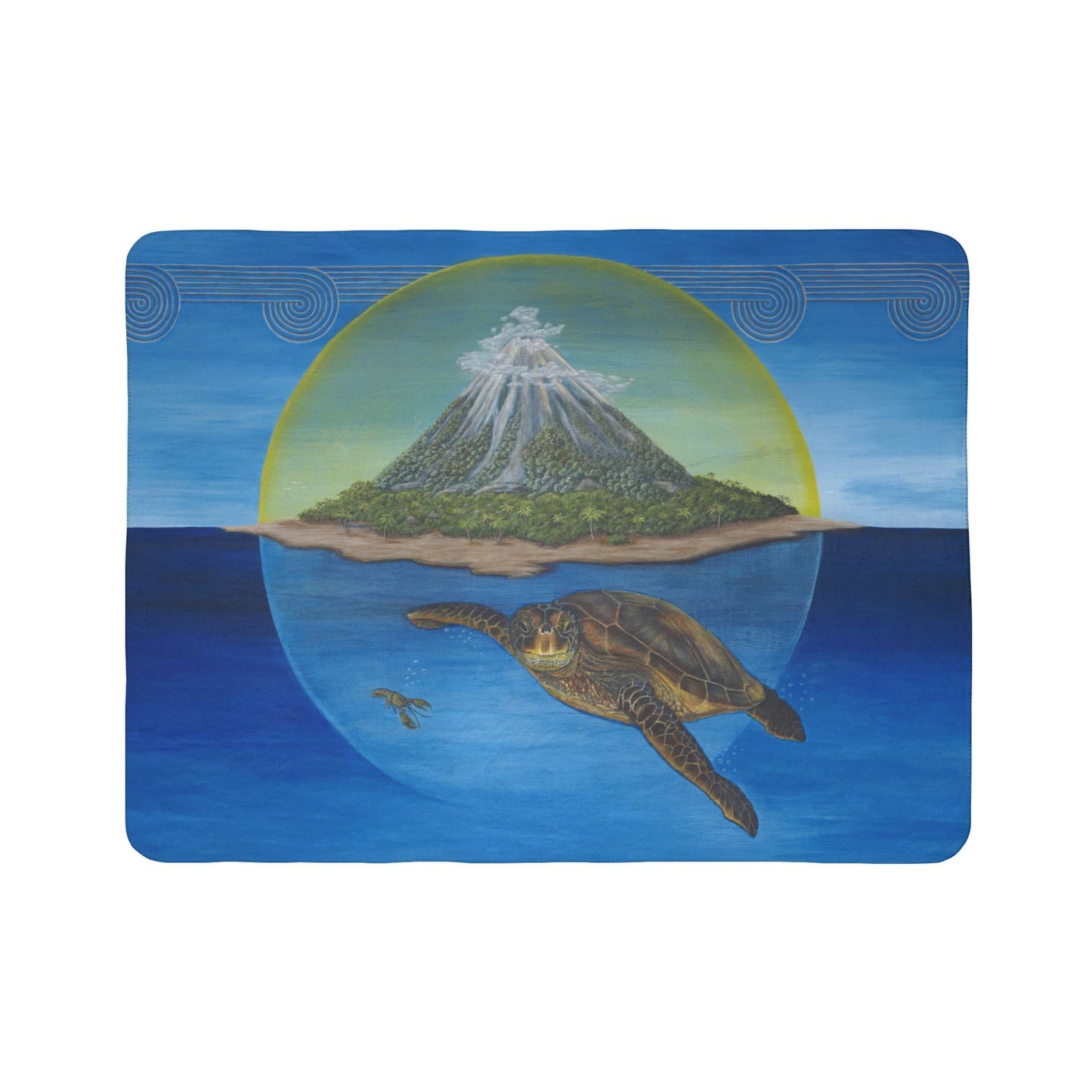 Fleece Sherpa Blanket, Origins, Seaturtle, Tropical Island, Ocean Theme, Cherokee Story