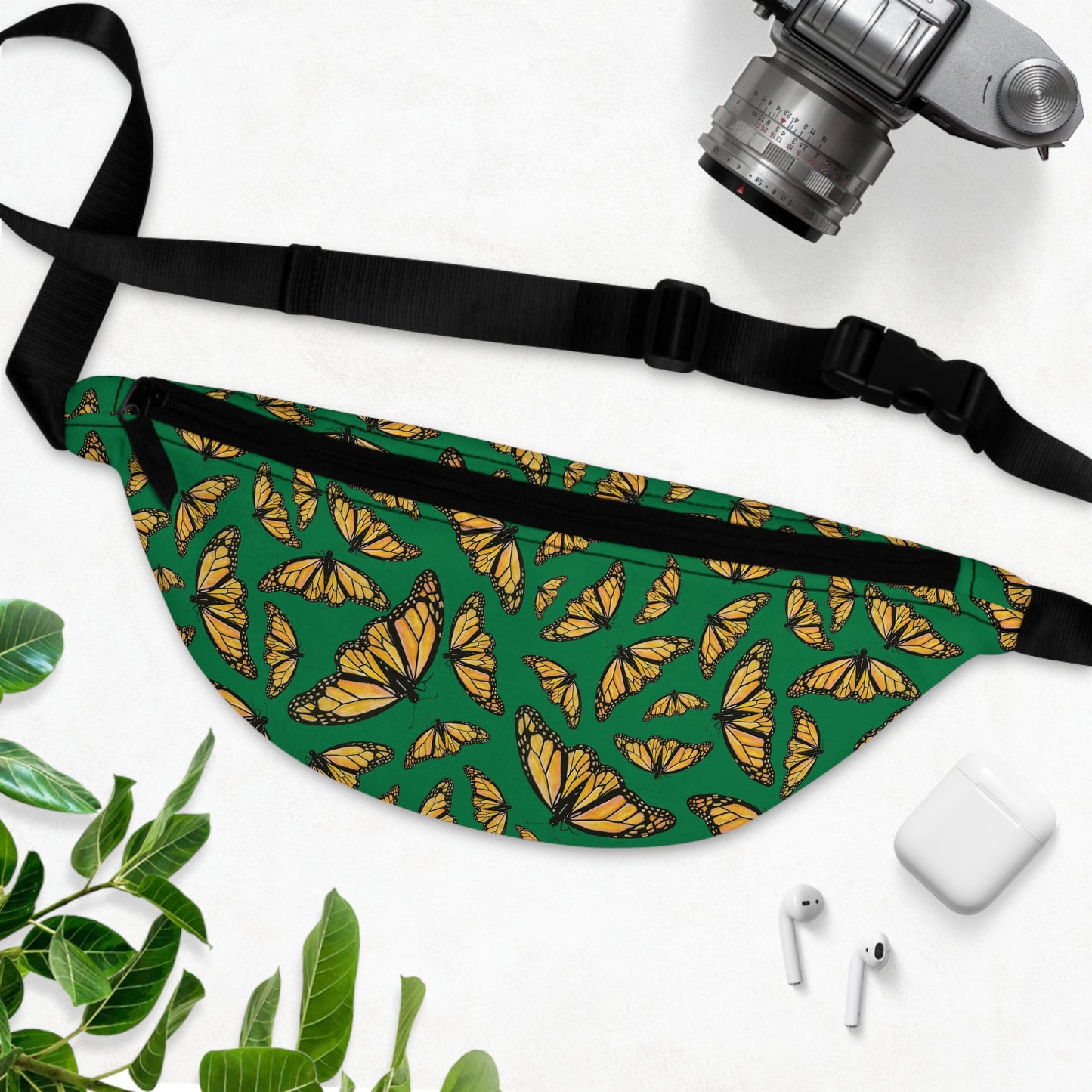 Fanny Pack, Green, Monarch, Butterfly, Kamama