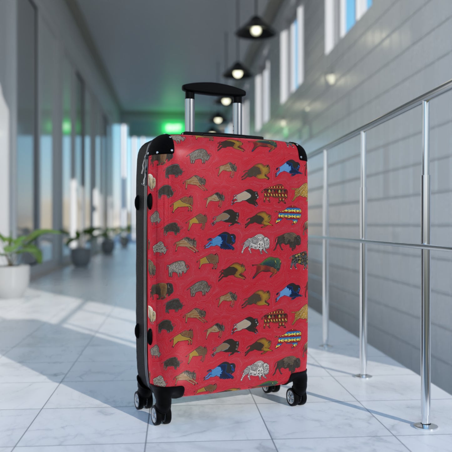 Suitcase, Red, Bison Transition, Buffalo, Native American, Luggage, Carry On