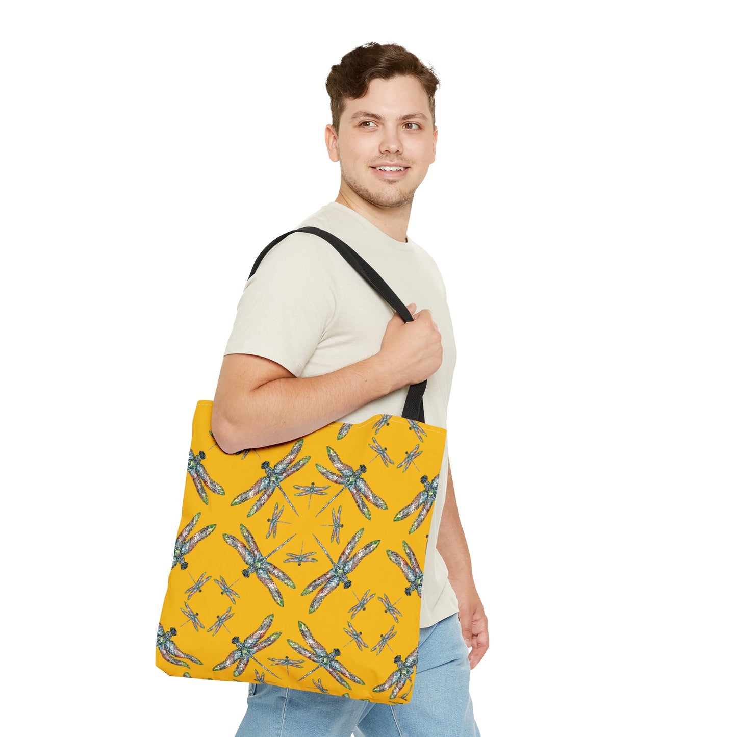 Dragonfly Tote Bag, Yellow, Shoulder bag, Powwow tote, Carry all