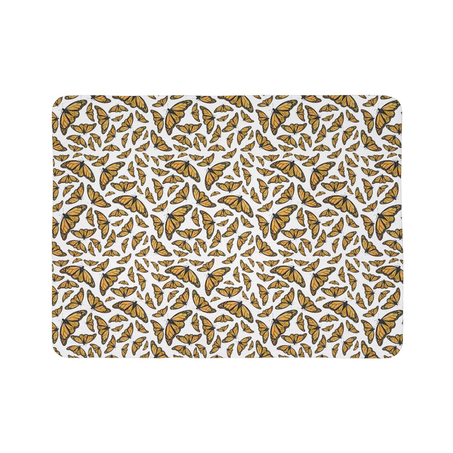Fleece Sherpa Blanket, Monarchs, White background, Butterflies
