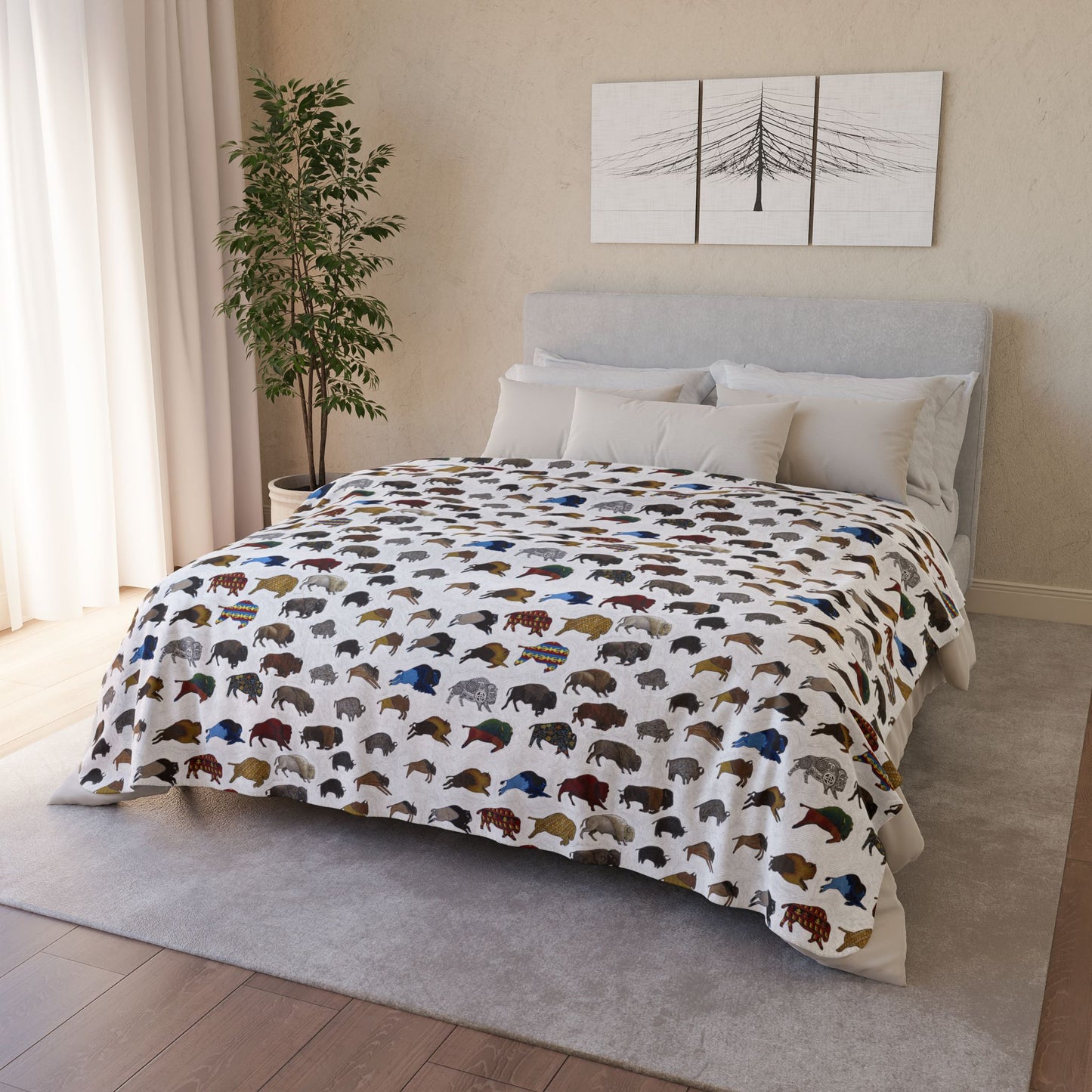 Fleece Sherpa Blanket, Bison Transition, Buffalo, Native American, Tribal Design