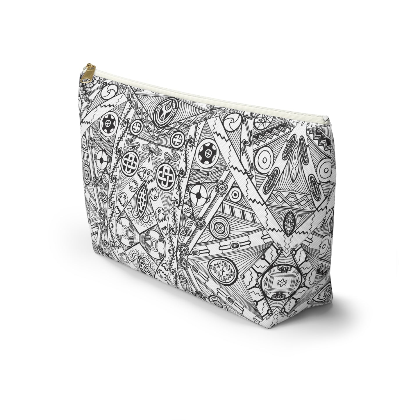 Black and White Tribal Motif Accessory Pouch w T-bottom