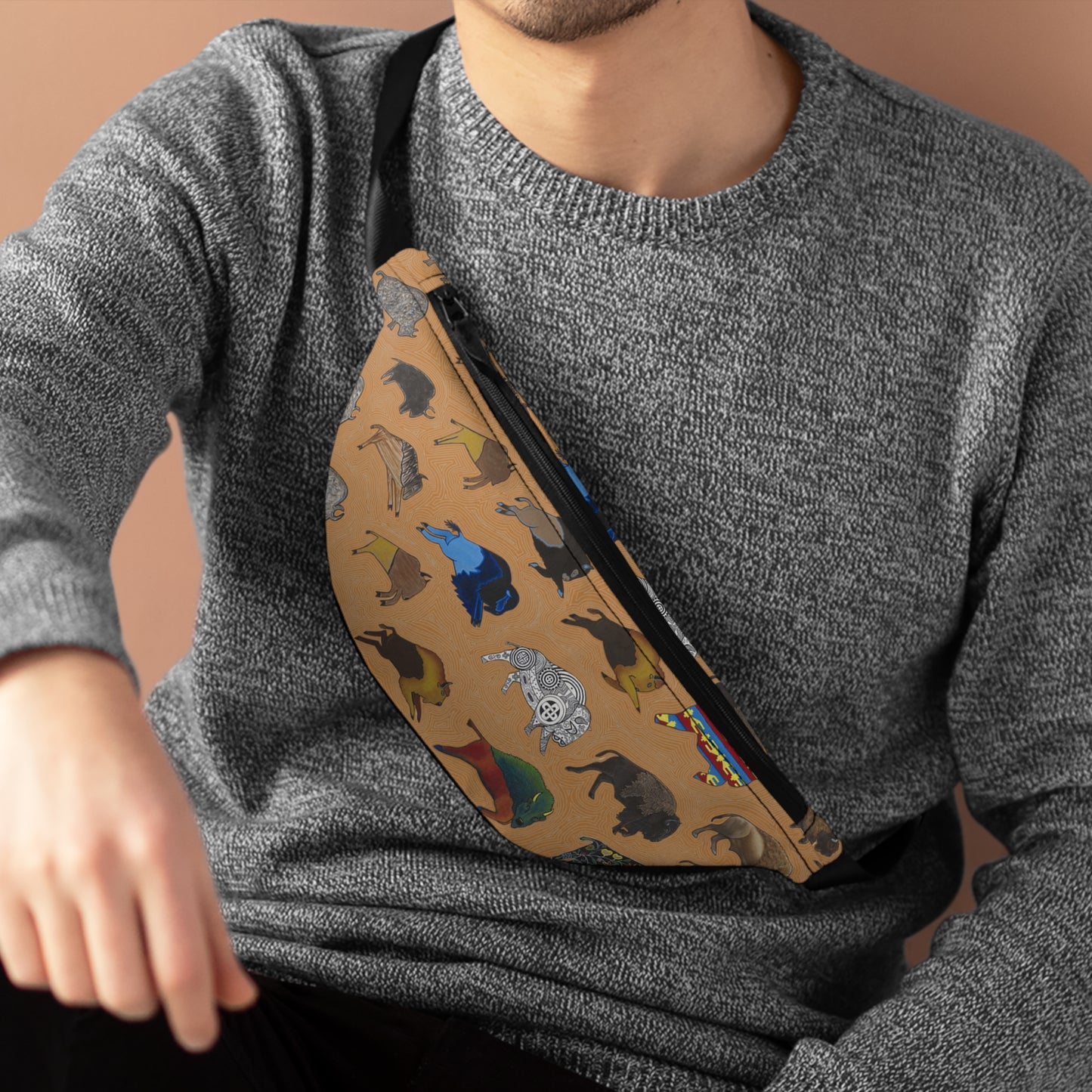 Fanny Pack, Brown, Bison Transition, Buffalo, Native American, Indigenous Design