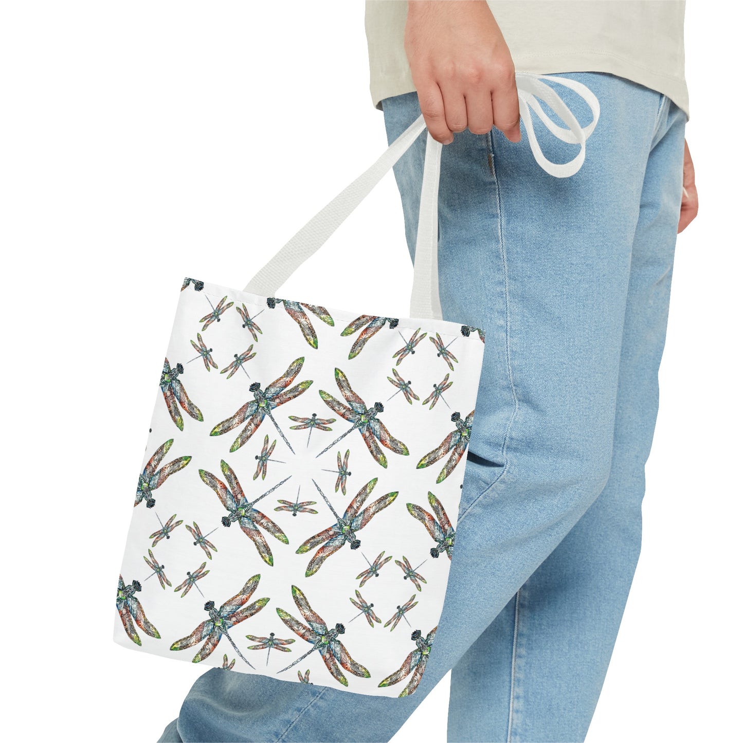 Dragonfly Tote Bag, White, Shoulder bag, Powwow tote, Carry all