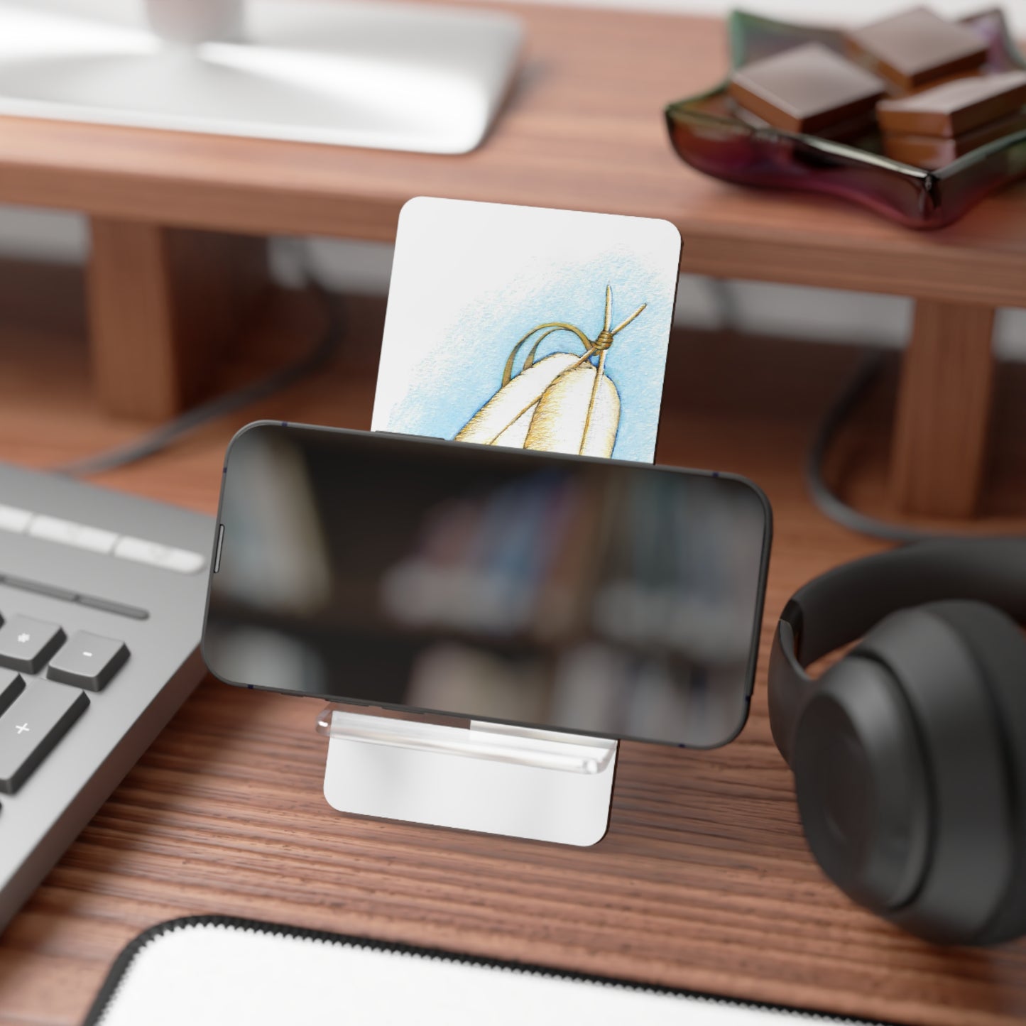 Mobile Display Stand for Smartphones, Double Feather, "And Two Become One", Native Design, Native Feathers