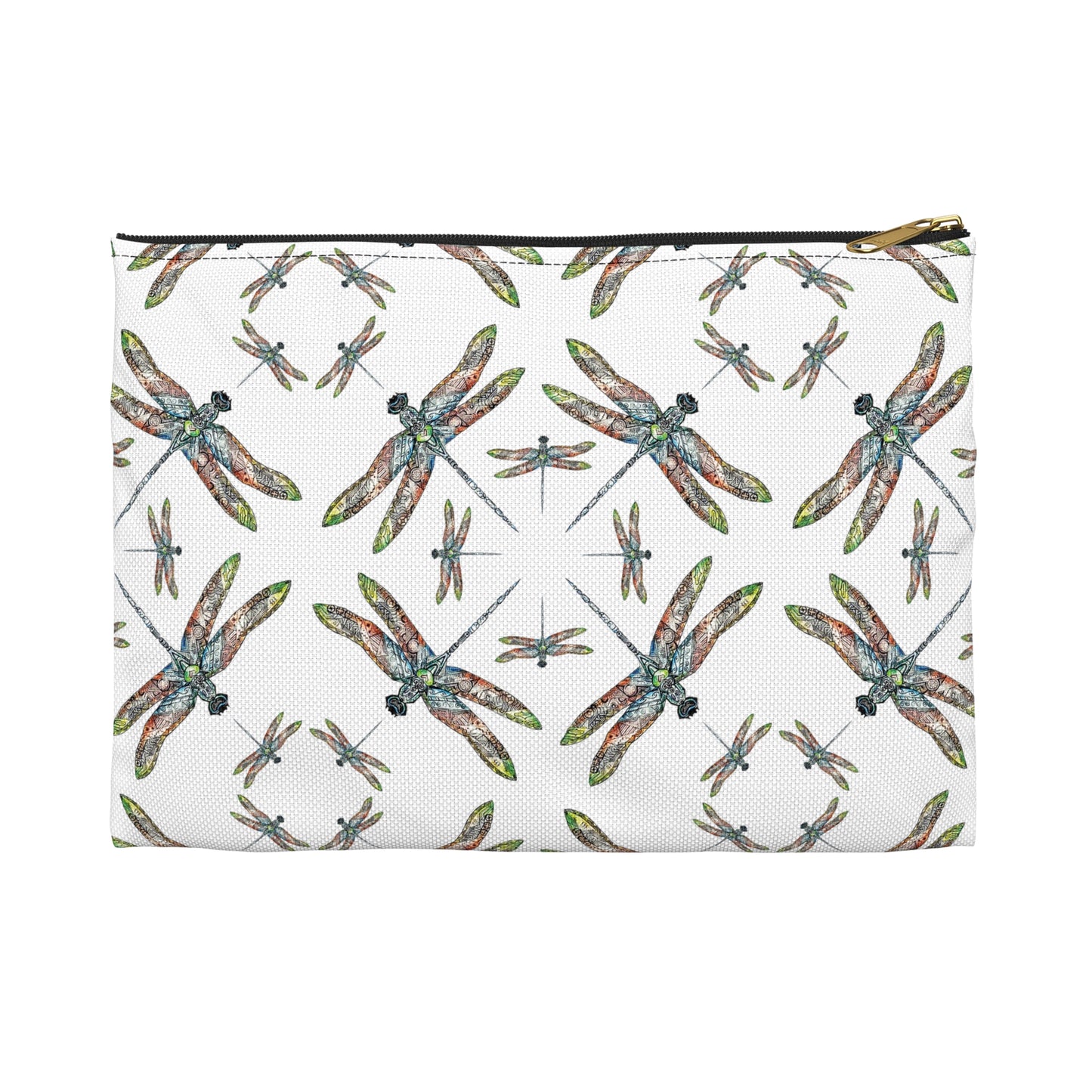 Accessory Pouch, Dragonfly, White, Native American design, Makeup bag, Pencil case, Travel cosmetic pouch
