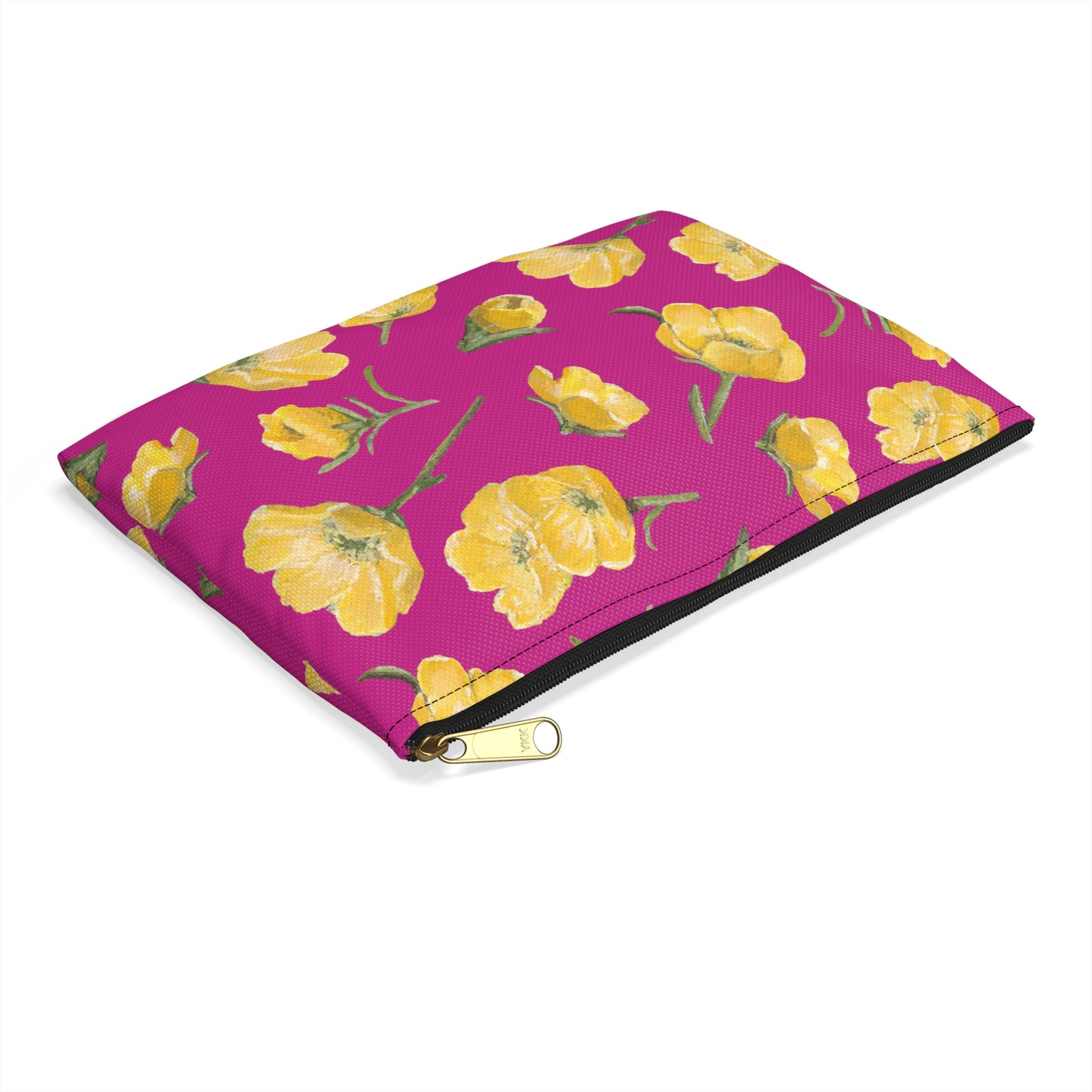 Accessory Pouch, Buttercups, Hot Pink Background, Oklahoma Wildflower, Yellow Floral