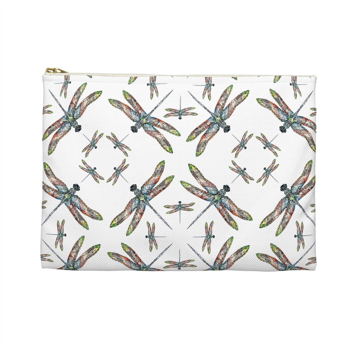 Accessory Pouch, Dragonfly, White, Native American design, Makeup bag, Pencil case, Travel cosmetic pouch