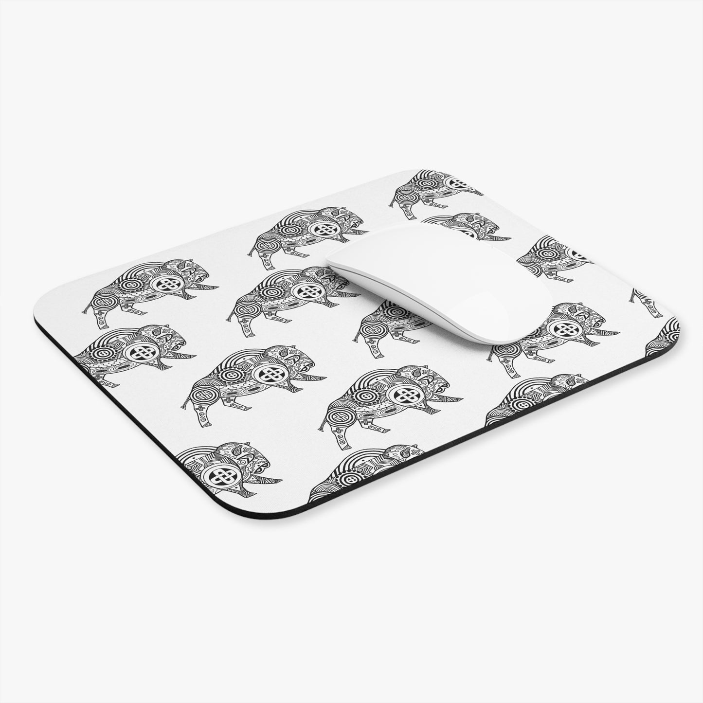 Mouse Pad (Rectangle), Black and White, Southeast Tribal Motif, Bison, Buffalo, Native American