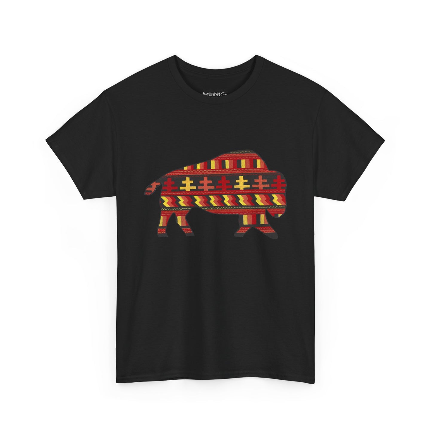 Unisex Heavy Cotton Tee, Seminole Patchwork Patterned Bison, Tribal Motif, Native Design, Indigenous Buffalo