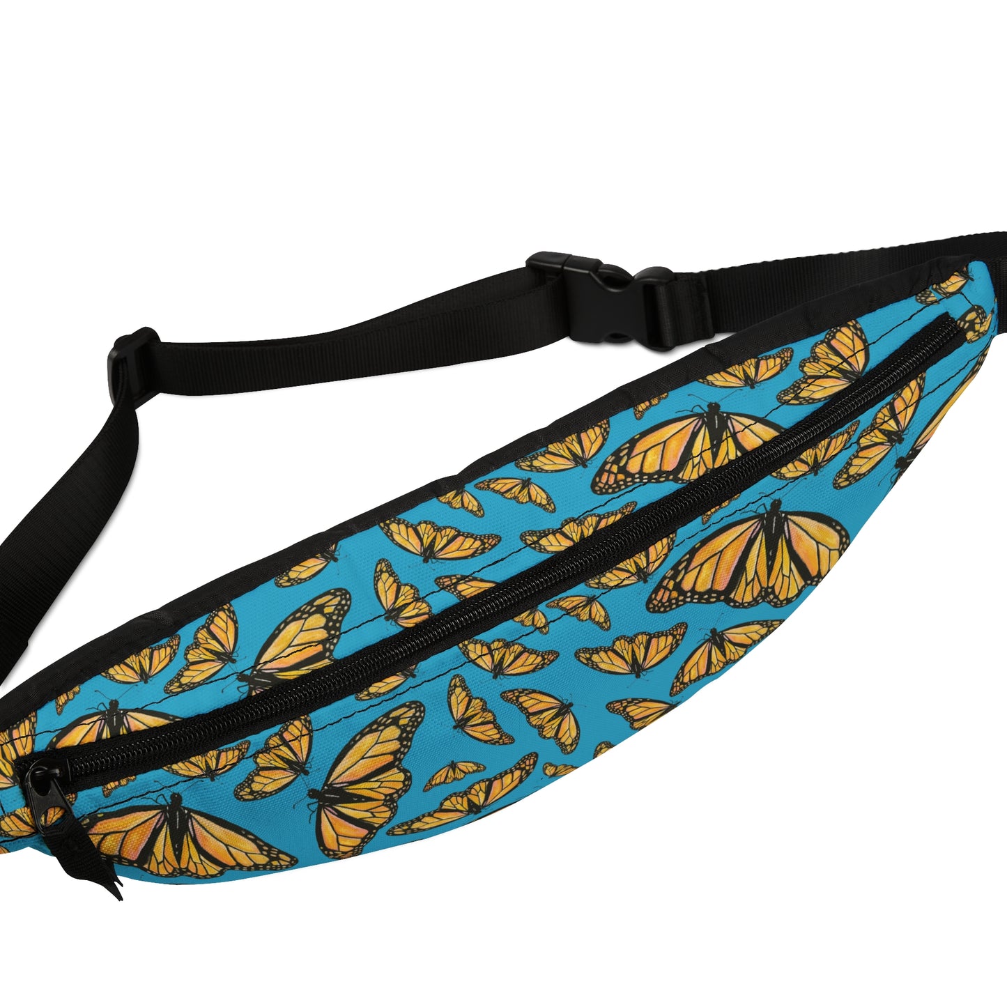 Fanny Pack, Turquoise Background, Monarch, Butterfly, Kamama