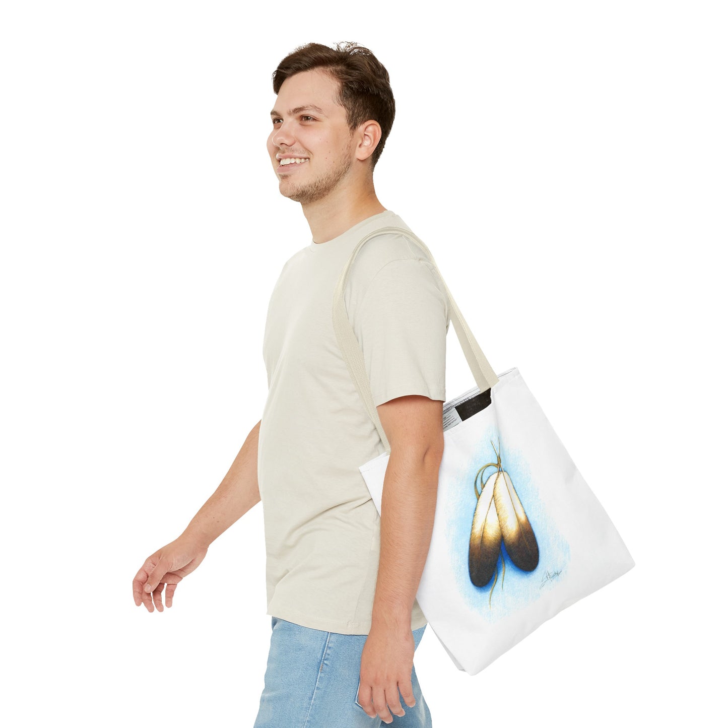 Double Feather Tote Bag, Native American design, book bag, powwow tote bag