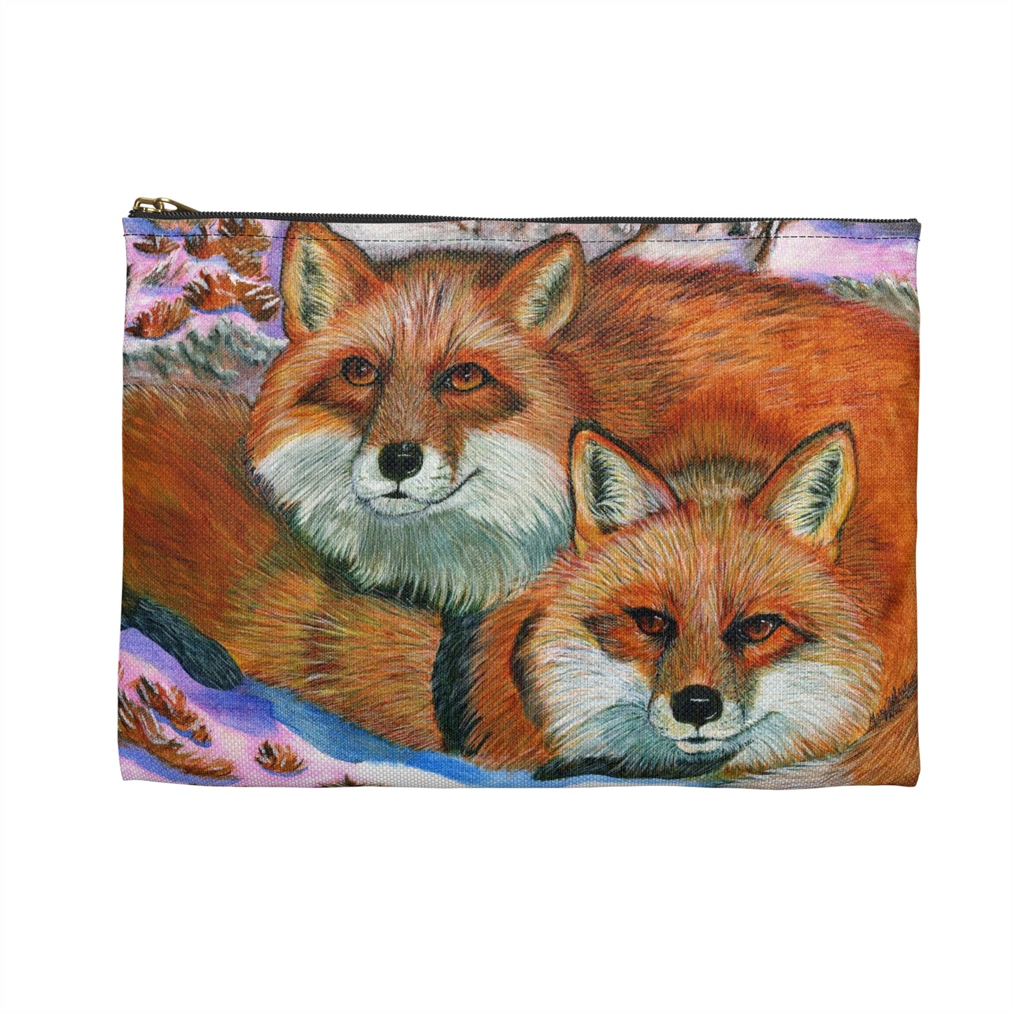 Accessory Pouch, Red Foxes, Brothers, Winter Scene