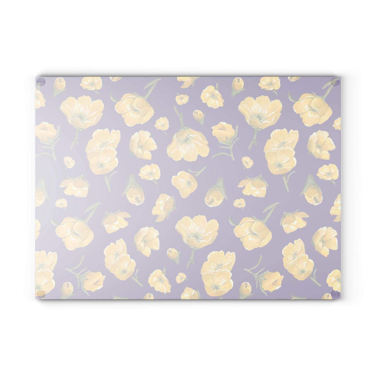 Glass Cutting Board, Kitchen Accessory, Buttercups, Purple Background, Oklahoma Wildflower, Yellow Floral