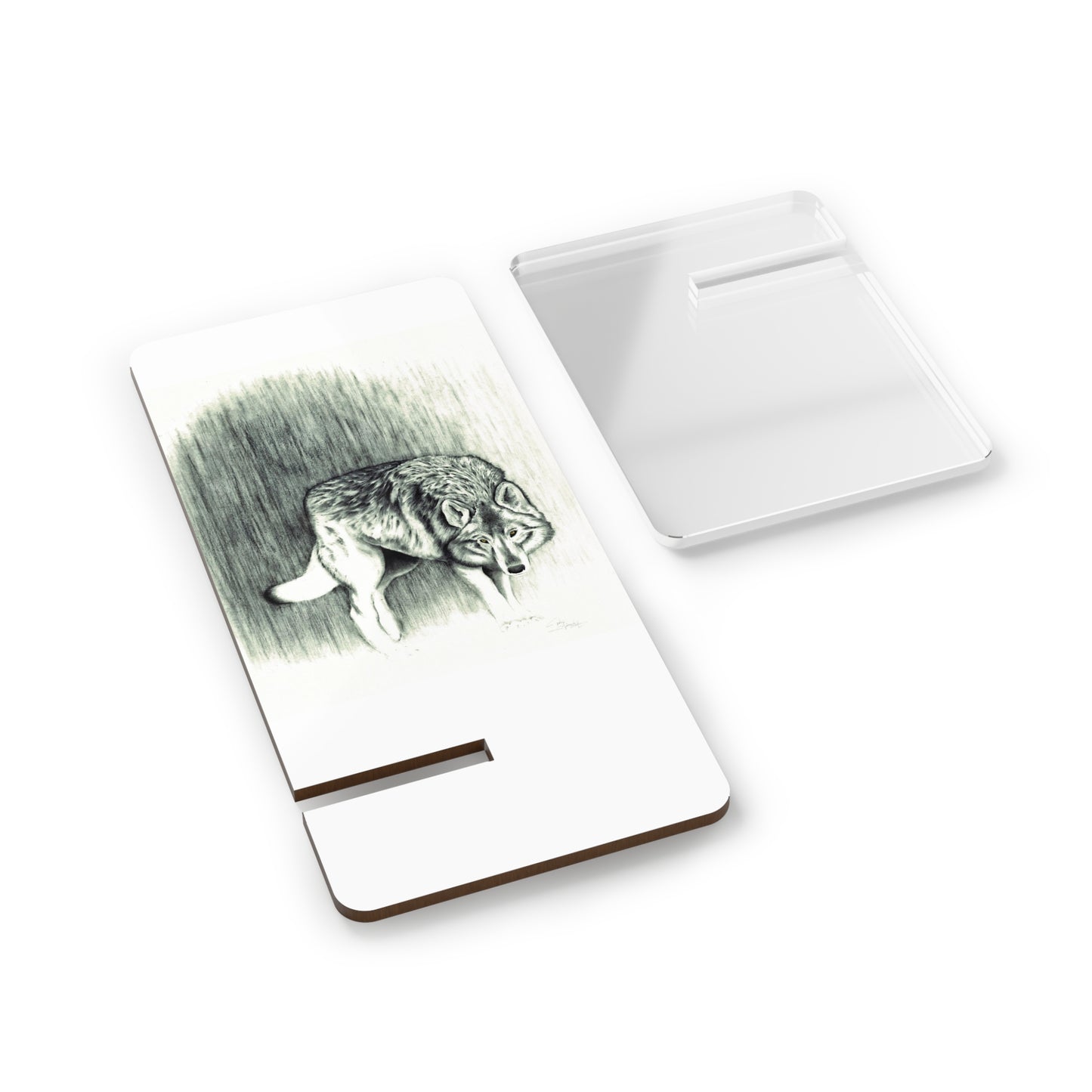 Mobile Display Stand for Smartphones, Wolf Art, Black and White Wolf, "Believing is Seeing", Cell Phone Stand