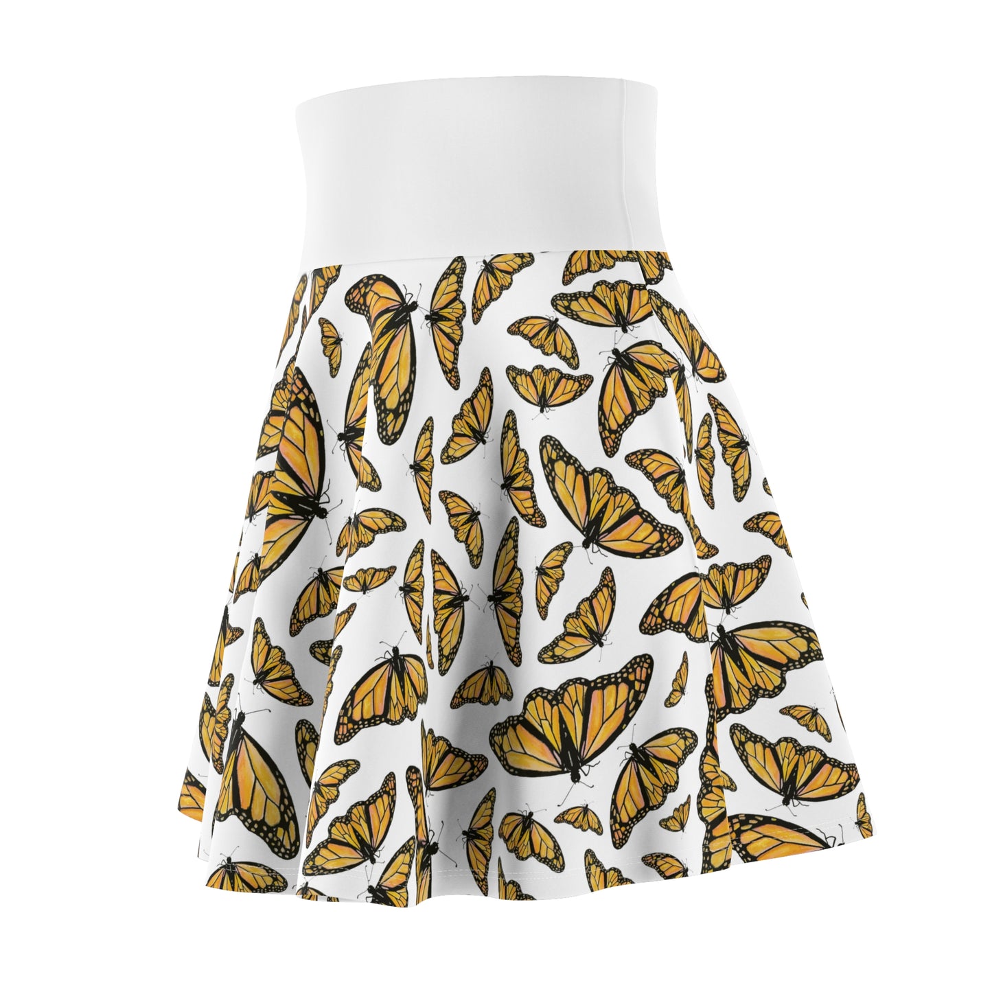 Women's Skater Skirt, Monarch, White Background, Butterfly, Kamama