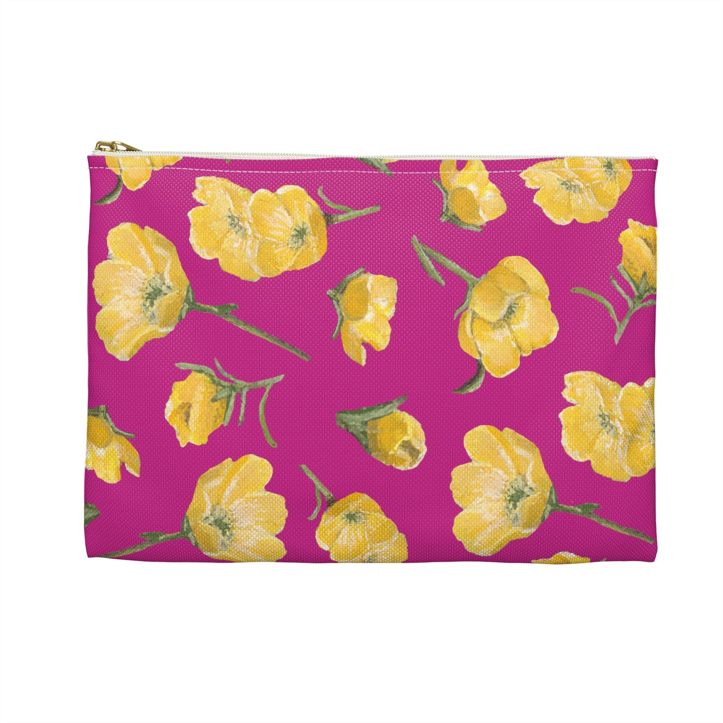 Accessory Pouch, Buttercups, Hot Pink Background, Oklahoma Wildflower, Yellow Floral