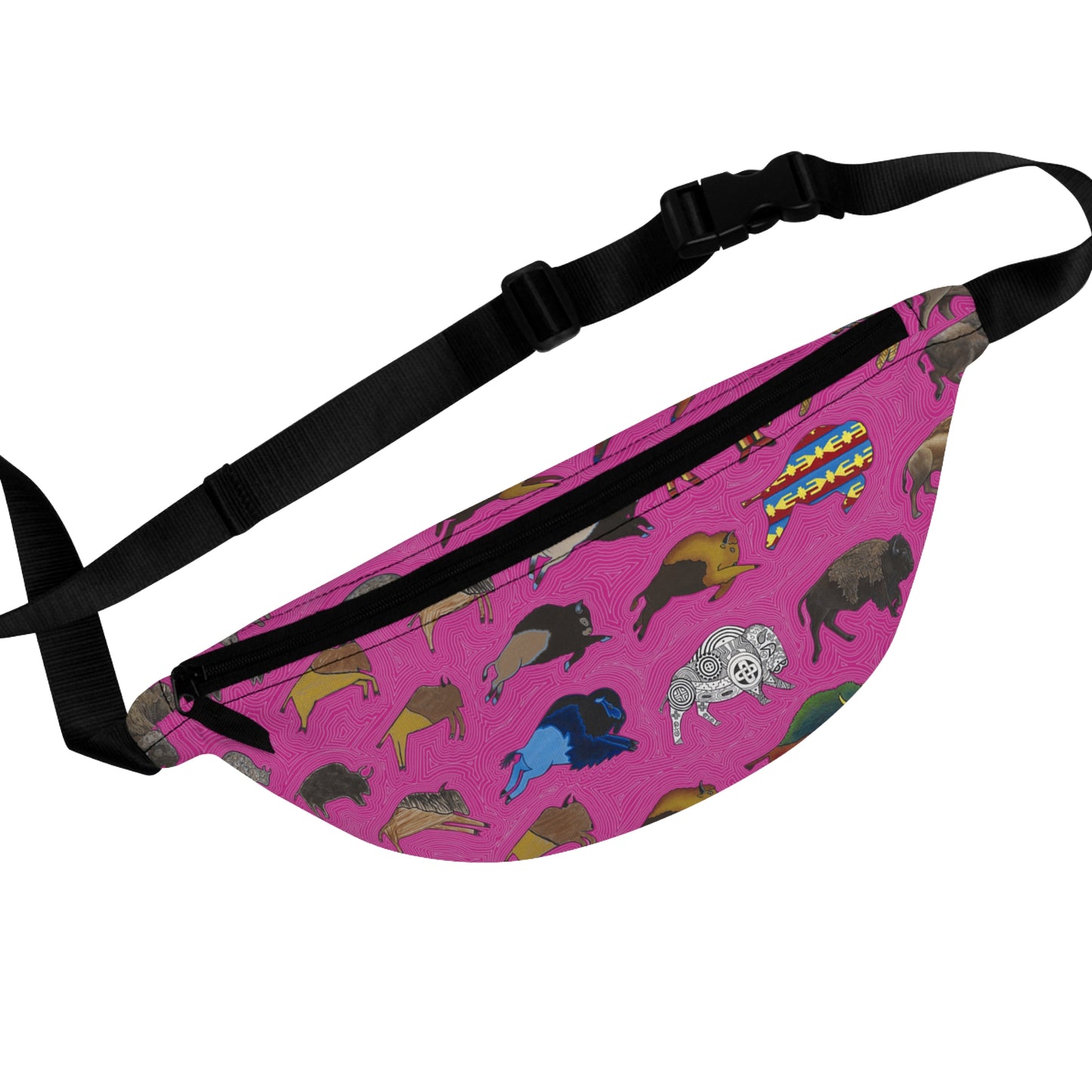 Fanny Pack, Hot Pink, Bison Transition, Buffalo, Native American, Indigenous Design