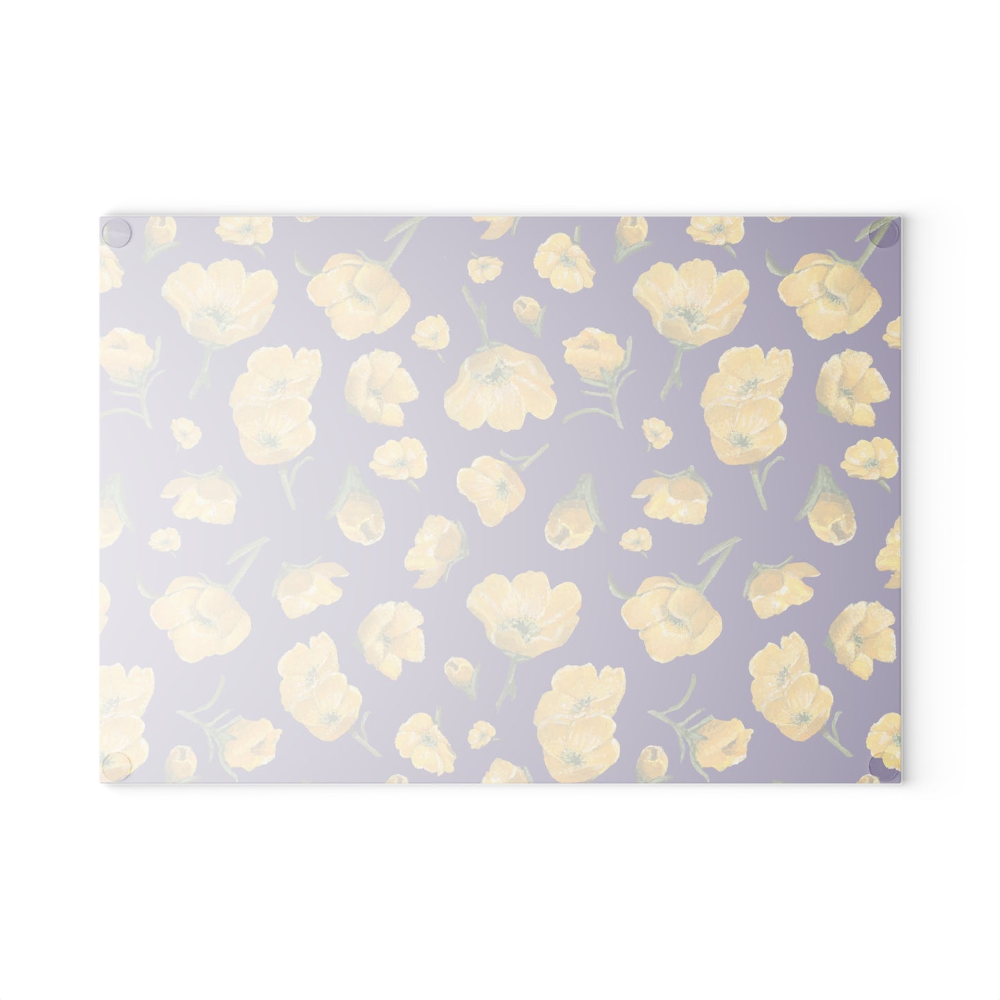 Glass Cutting Board, Kitchen Accessory, Buttercups, Purple Background, Oklahoma Wildflower, Yellow Floral