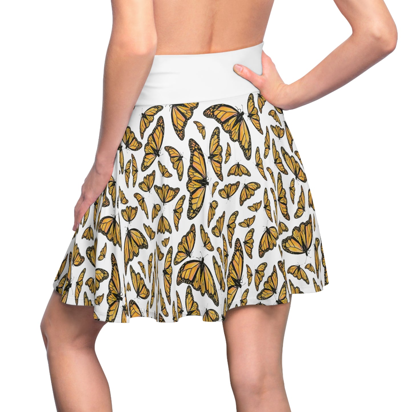 Women's Skater Skirt, Monarch, White Background, Butterfly, Kamama