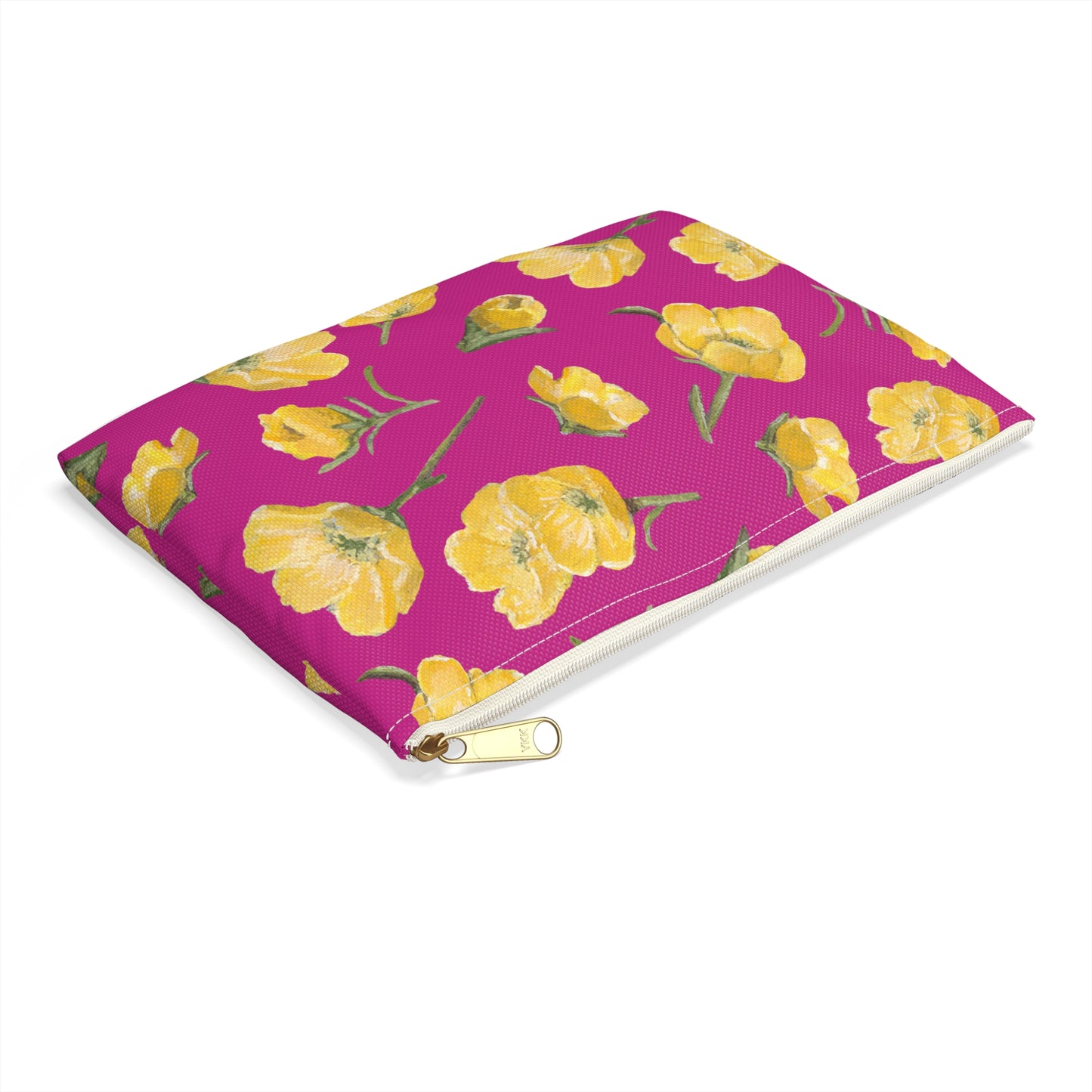 Accessory Pouch, Buttercups, Hot Pink Background, Oklahoma Wildflower, Yellow Floral