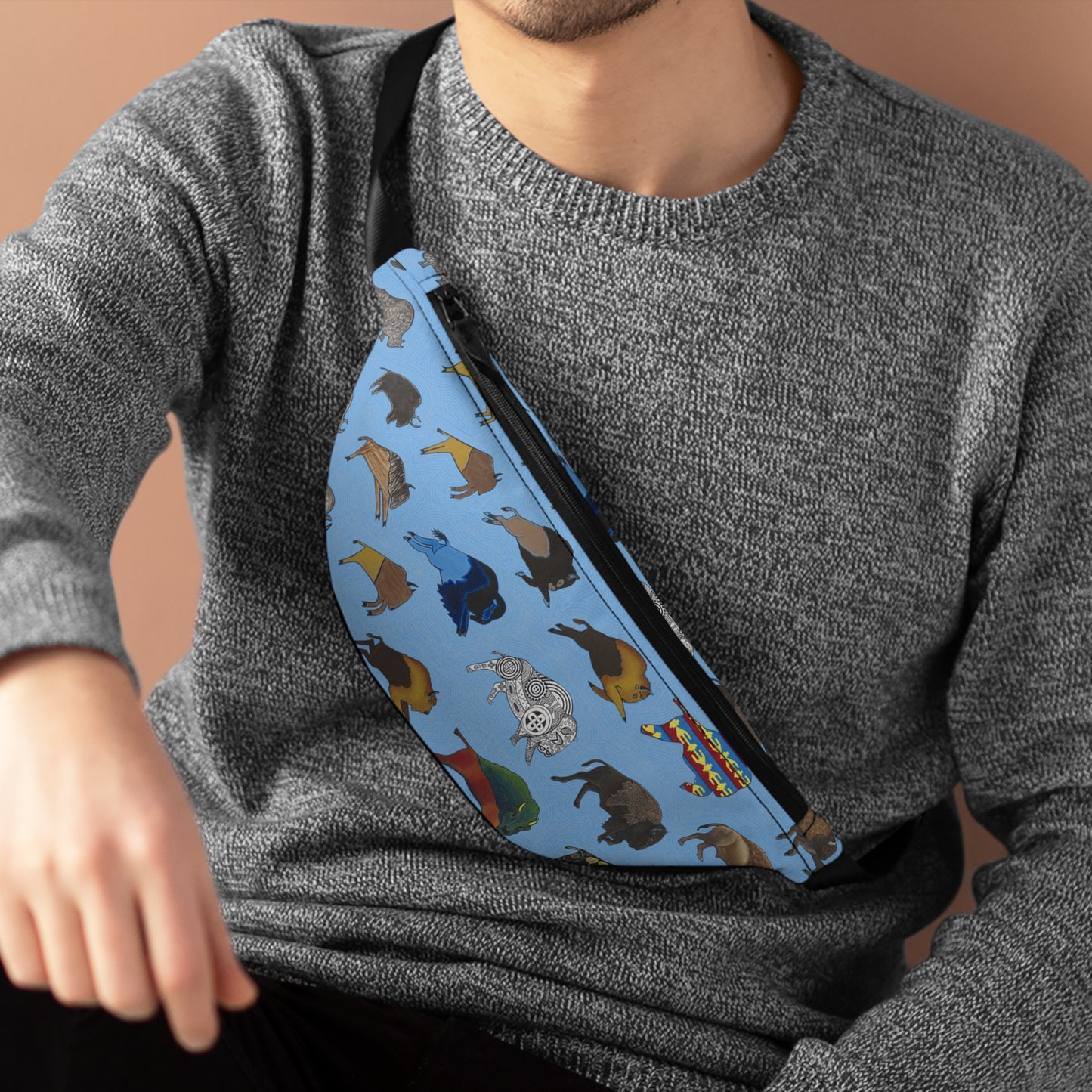 Fanny Pack, Blue, Bison Transition, Buffalo, Native American, Indigenous