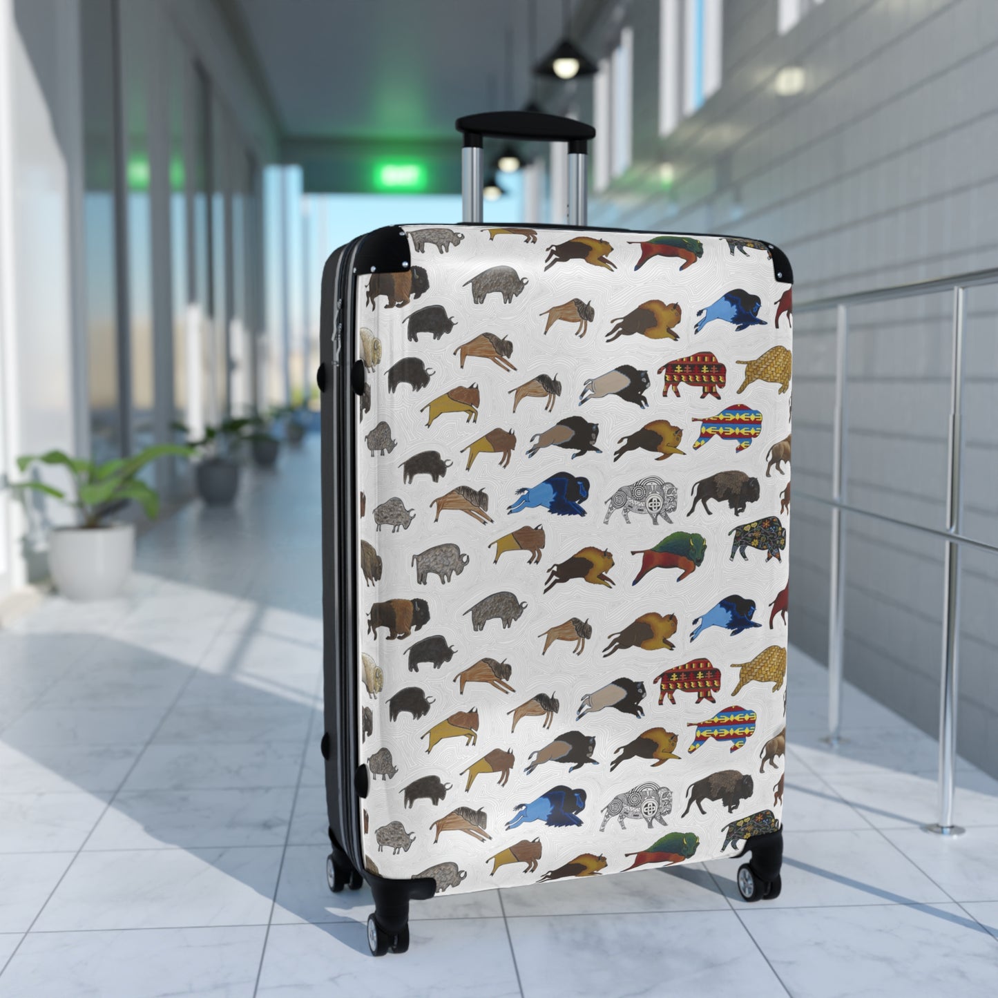 Suitcase, White, Bison Transition, Buffalo, Native American, Luggage, Carry On
