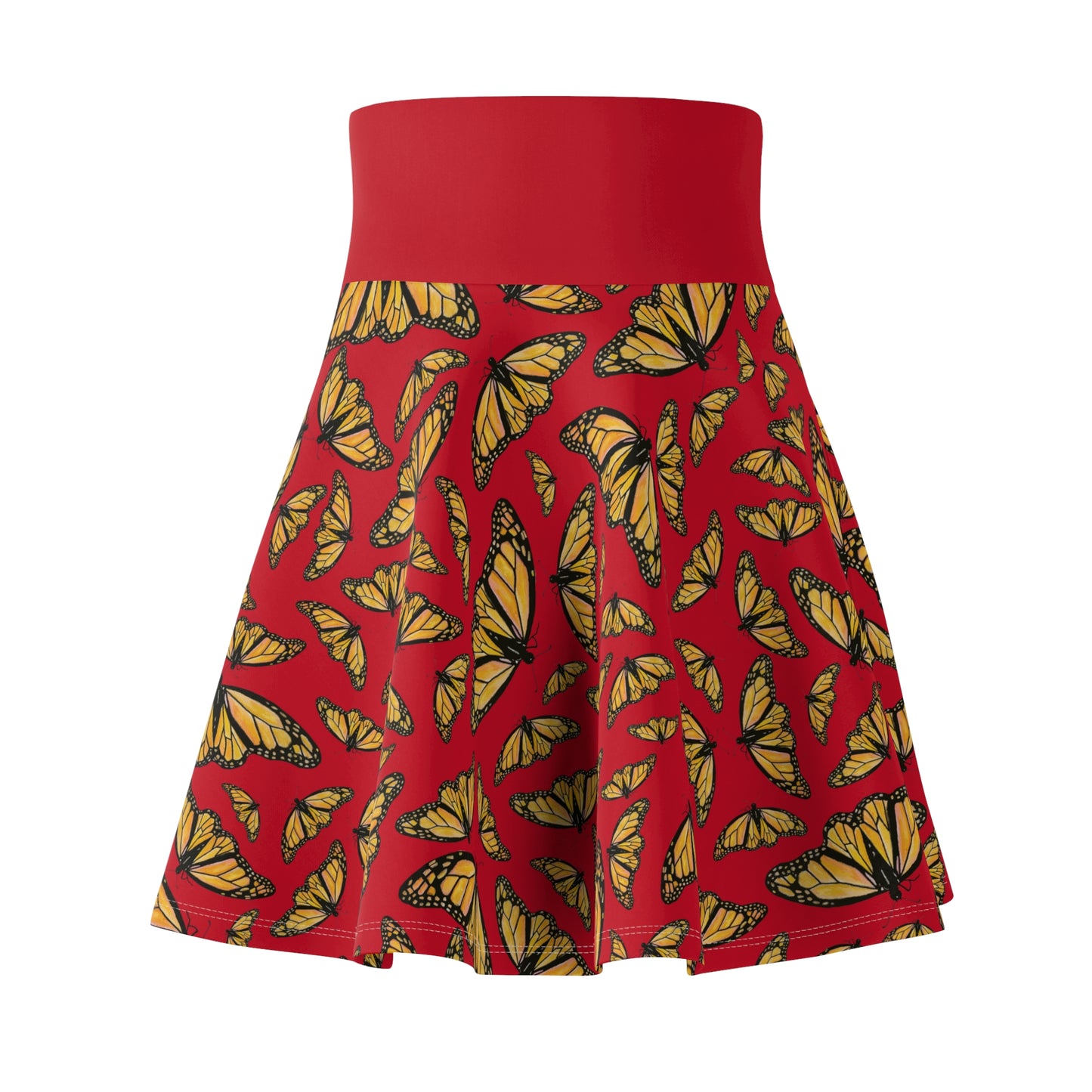 Women's Skater Skirt, Monarch, Red Background, Butterfly, Kamama