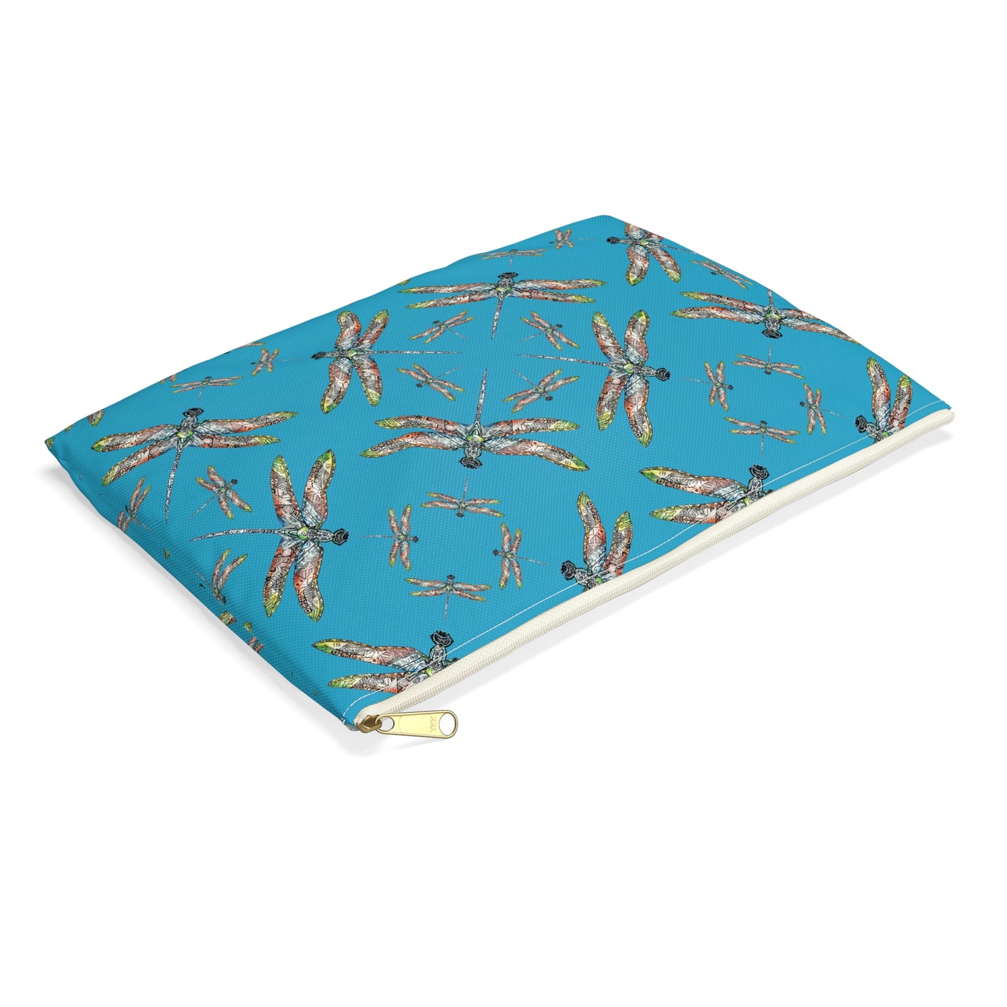 Accessory Pouch, Dragonfly, Turquoise color, Native American design, Makeup bag, Pencil case, Travel cosmetic pouch