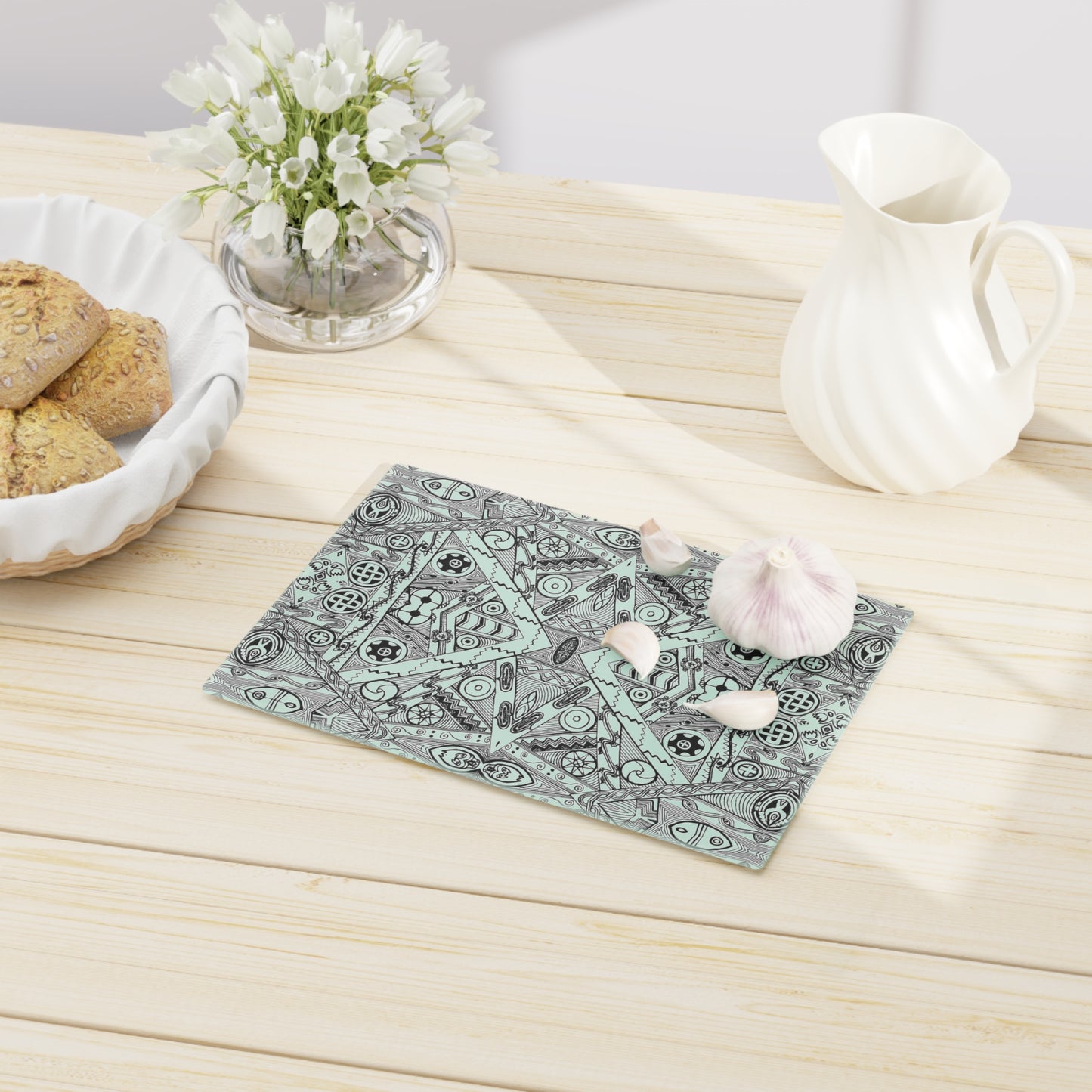 Cutting Board, Black and White Tribal Motif, Kitchen Accessory