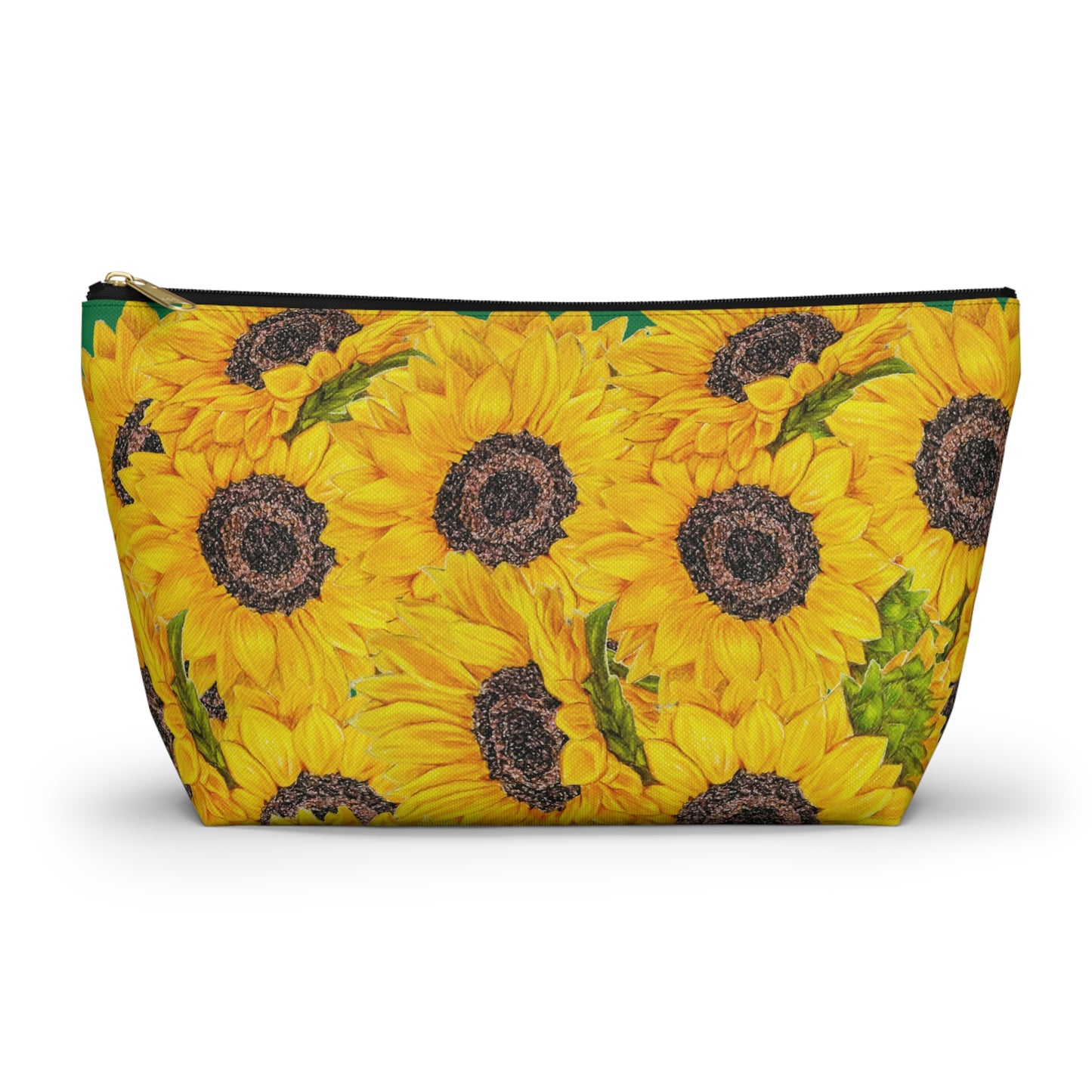 Accessory Pouch w T-bottom, Sunflower Theme, Oklahoma Wildflowers, Yellow Floral, Sunflower Art