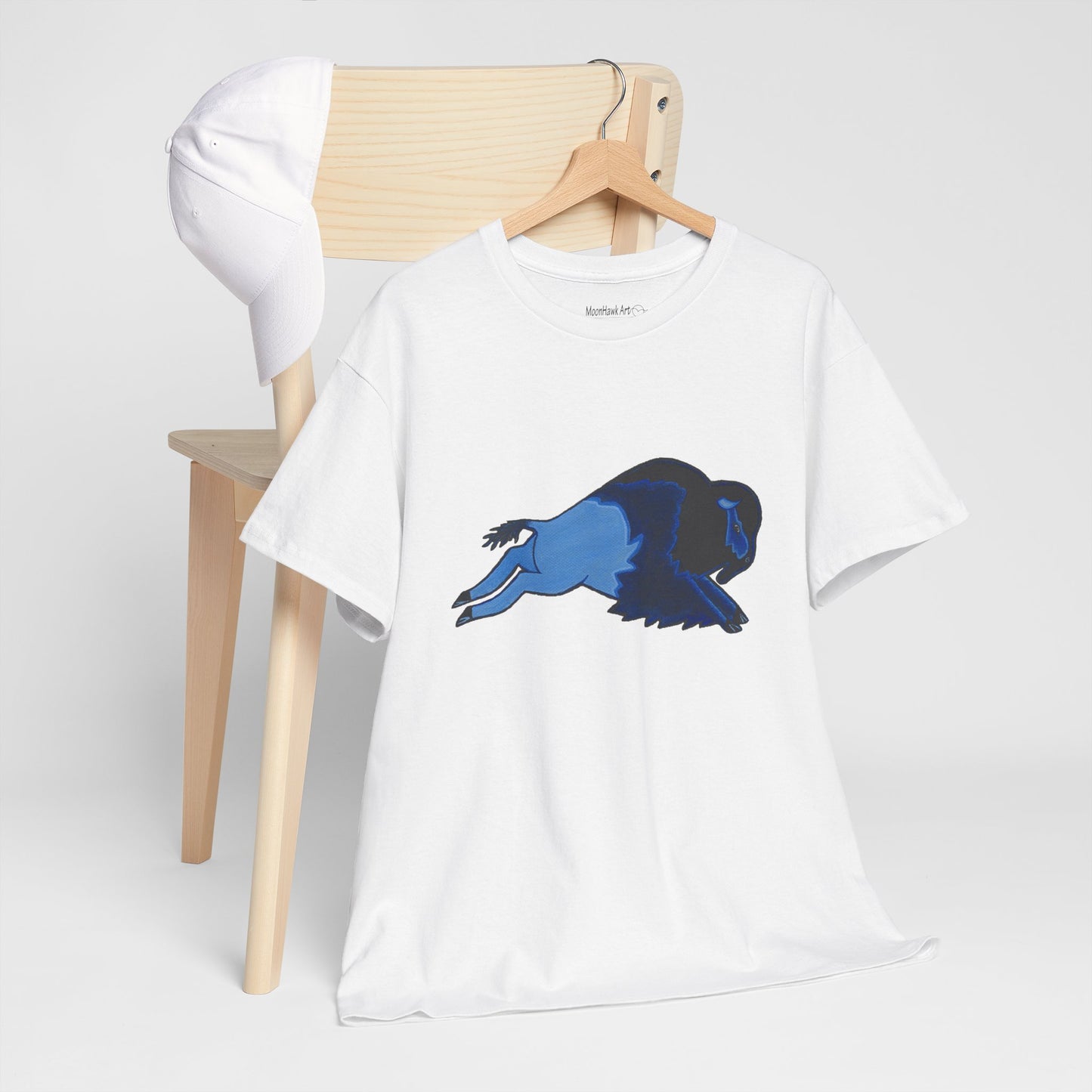 Unisex Heavy Cotton Tee, Bison Art, Blue Buffalo T-shirt, Native Bison Art, Native Buffalo