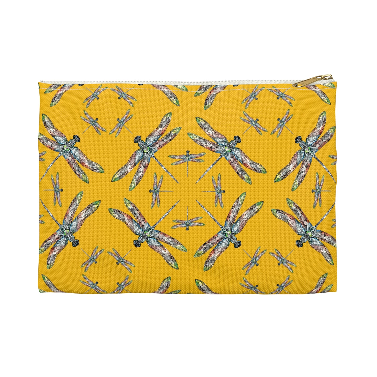 Accessory Pouch, Dragonfly, Yellow, Native American design, Makeup bag, Pencil case, Travel cosmetic pouch
