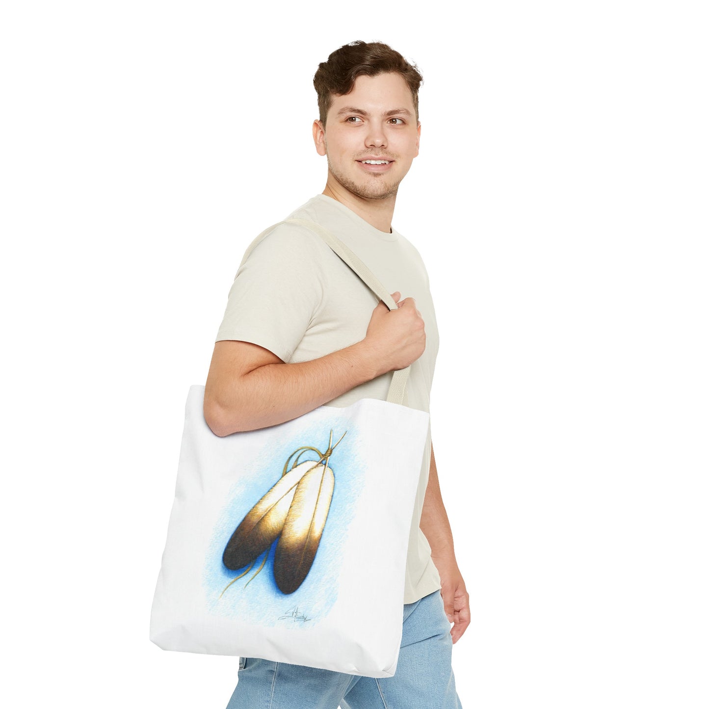 Double Feather Tote Bag, Native American design, book bag, powwow tote bag