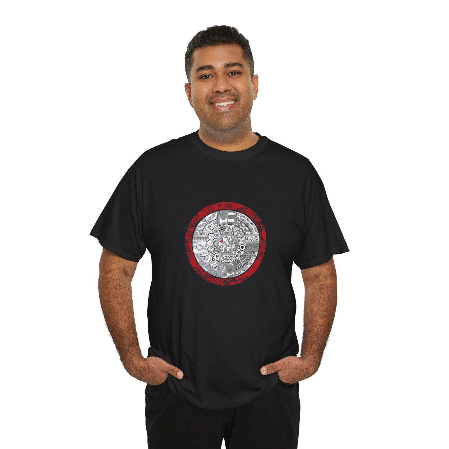 Unisex Heavy Cotton Tee, Southeastern Style, Tribal Motif, Mound Symbols, Cahokia, Chunky Player, Native American Design