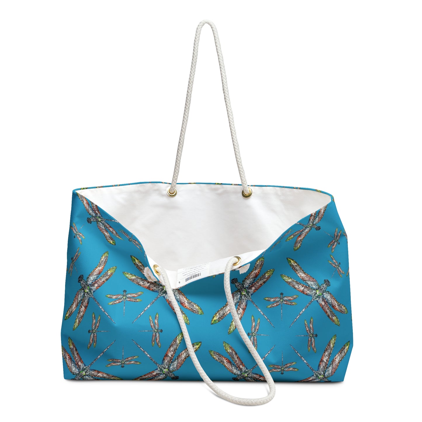 Dragonfly Weekender Bag, Large tote, Powwow bag, Turquoise color background, Native American design, Carry all