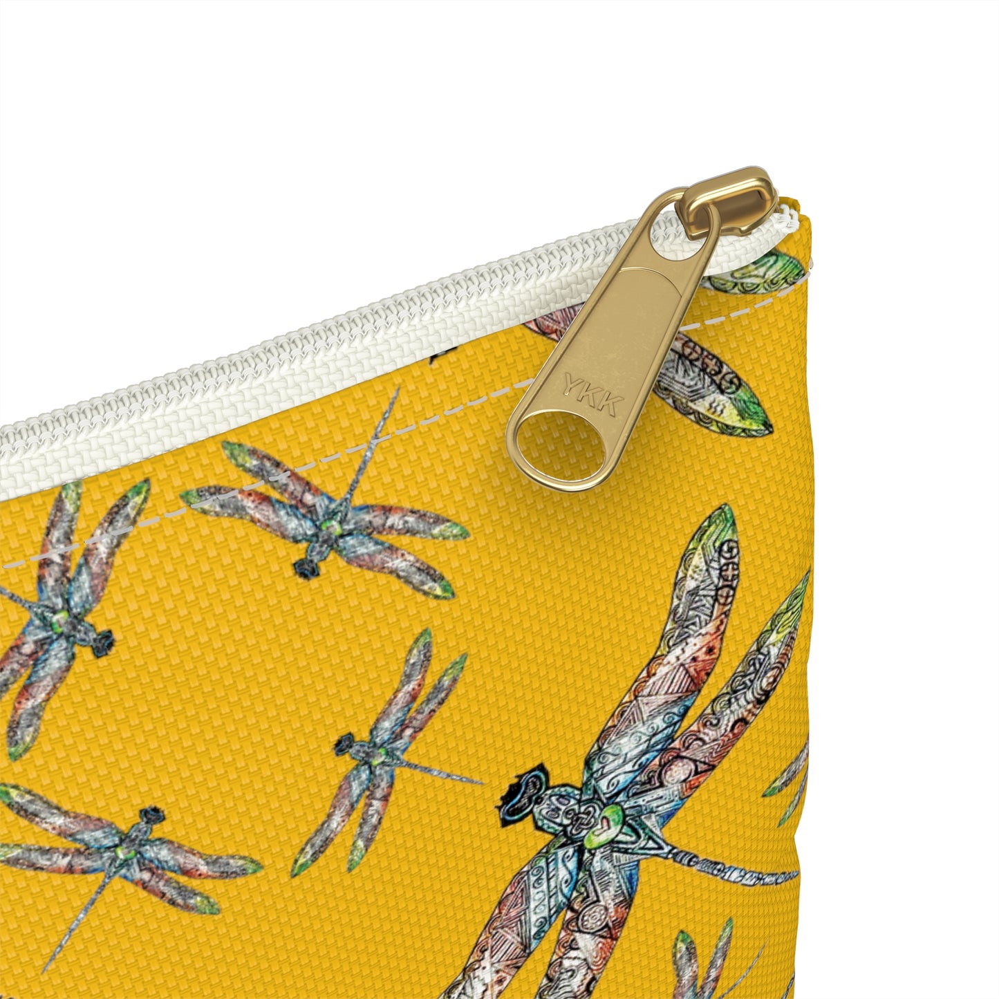 Accessory Pouch, Dragonfly, Yellow, Native American design, Makeup bag, Pencil case, Travel cosmetic pouch