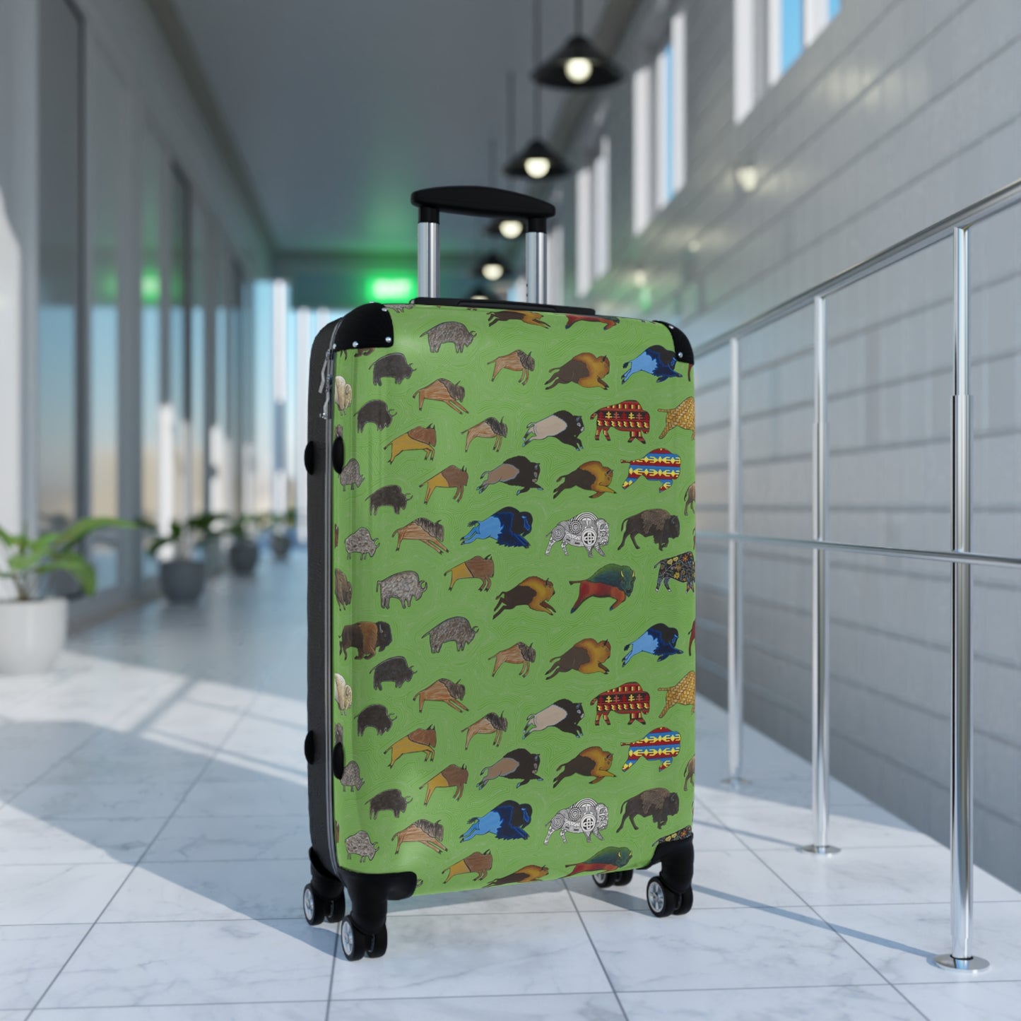 Suitcase, Green, Bison Transition, Buffalo, Native American, Carry On, Luggage