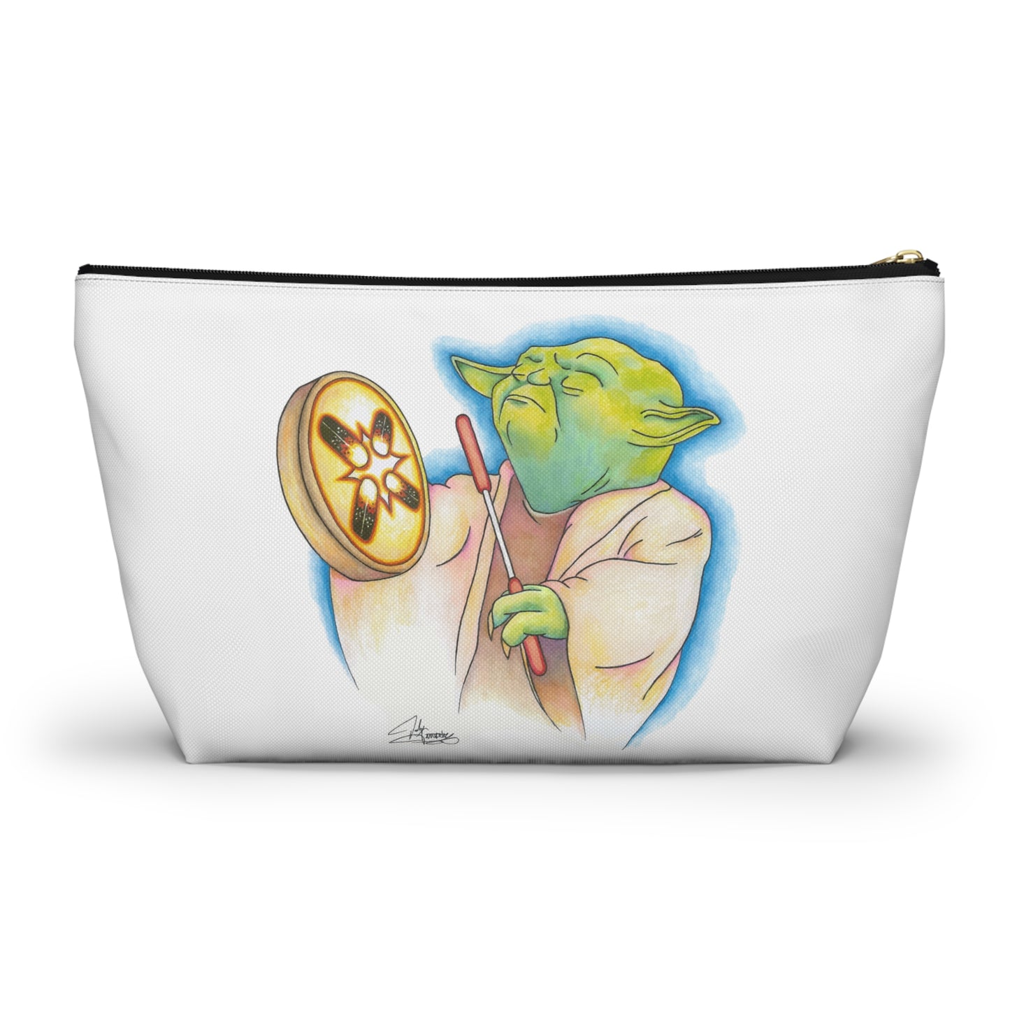 Accessory Pouch w T-bottom, Alien Playing Native Hand Drum, Native American, Native Humor, Pop Art