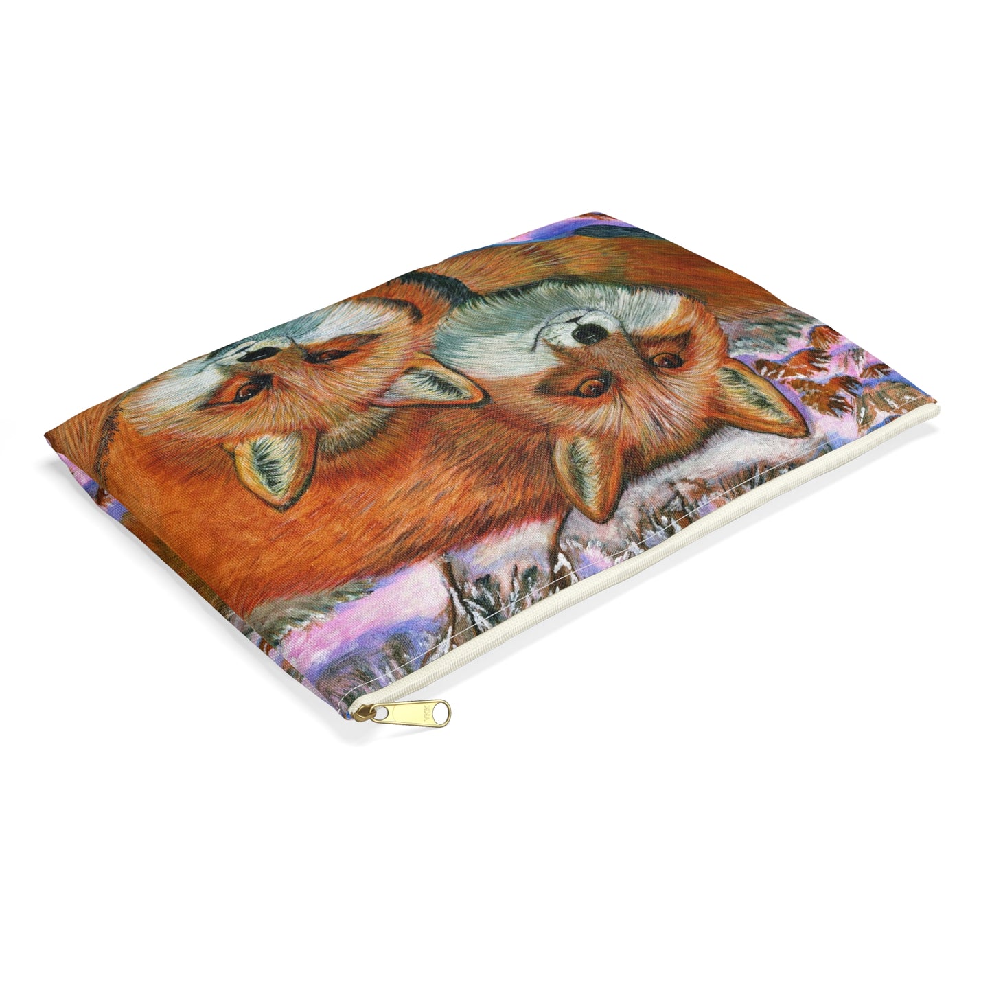 Accessory Pouch, Red Foxes, Brothers, Winter Scene