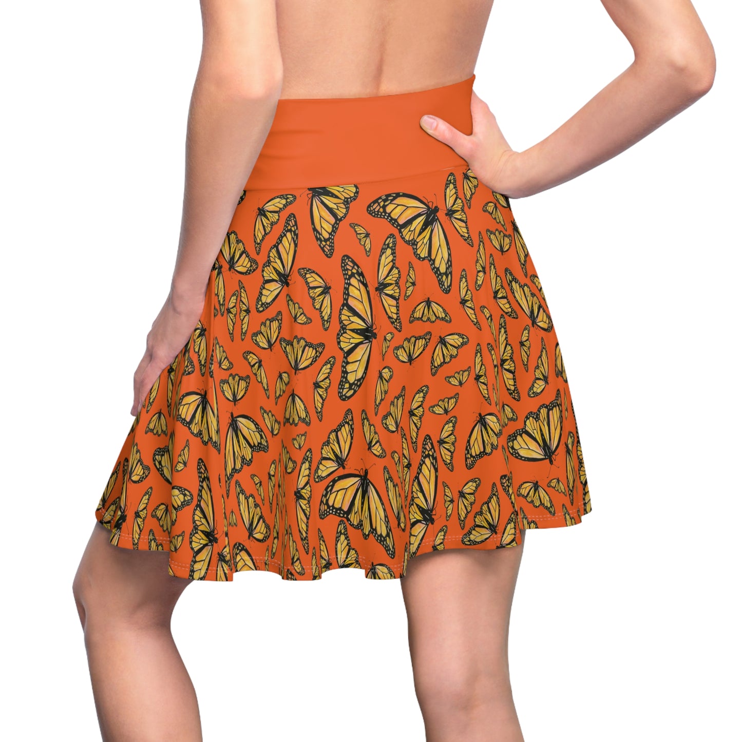 Women's Skater Skirt, Monarch, Orange Background, Butterfly, Kamama