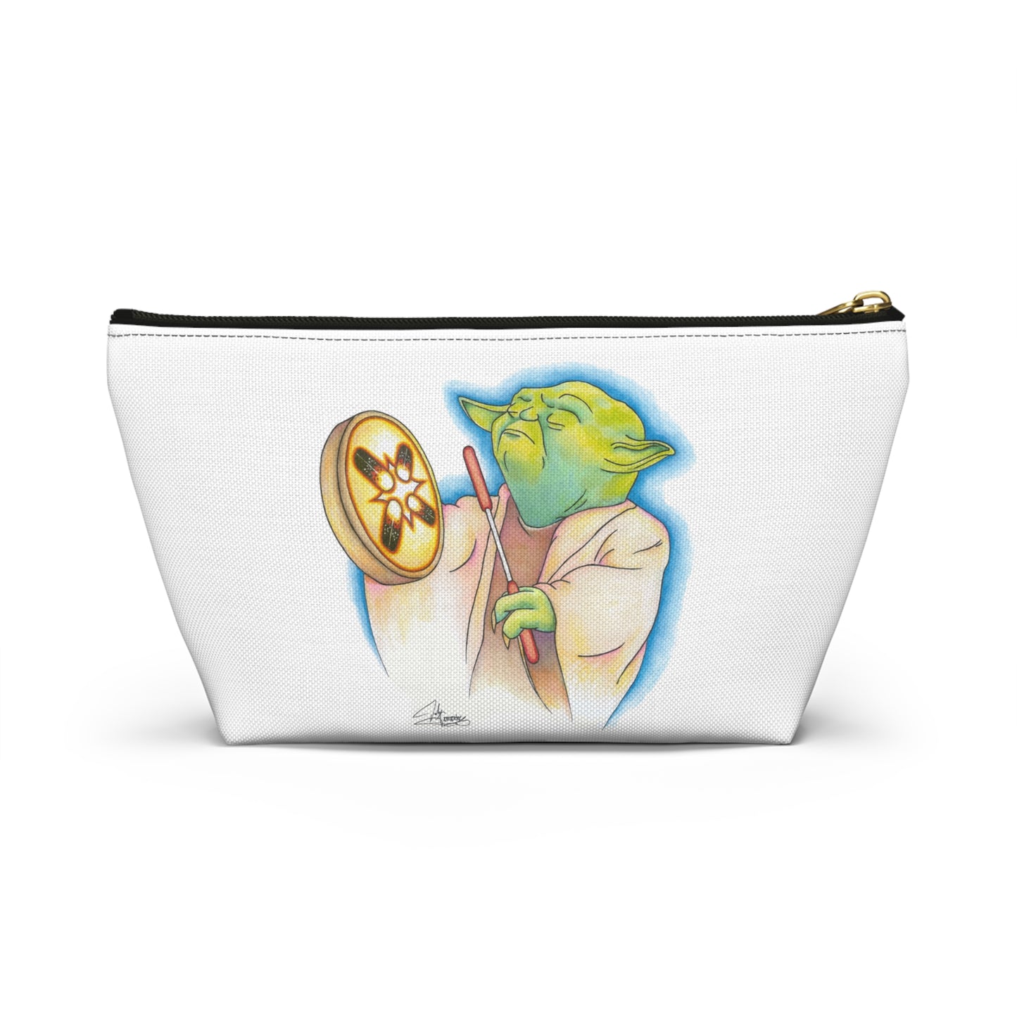 Accessory Pouch w T-bottom, Alien Playing Native Hand Drum, Native American, Native Humor, Pop Art